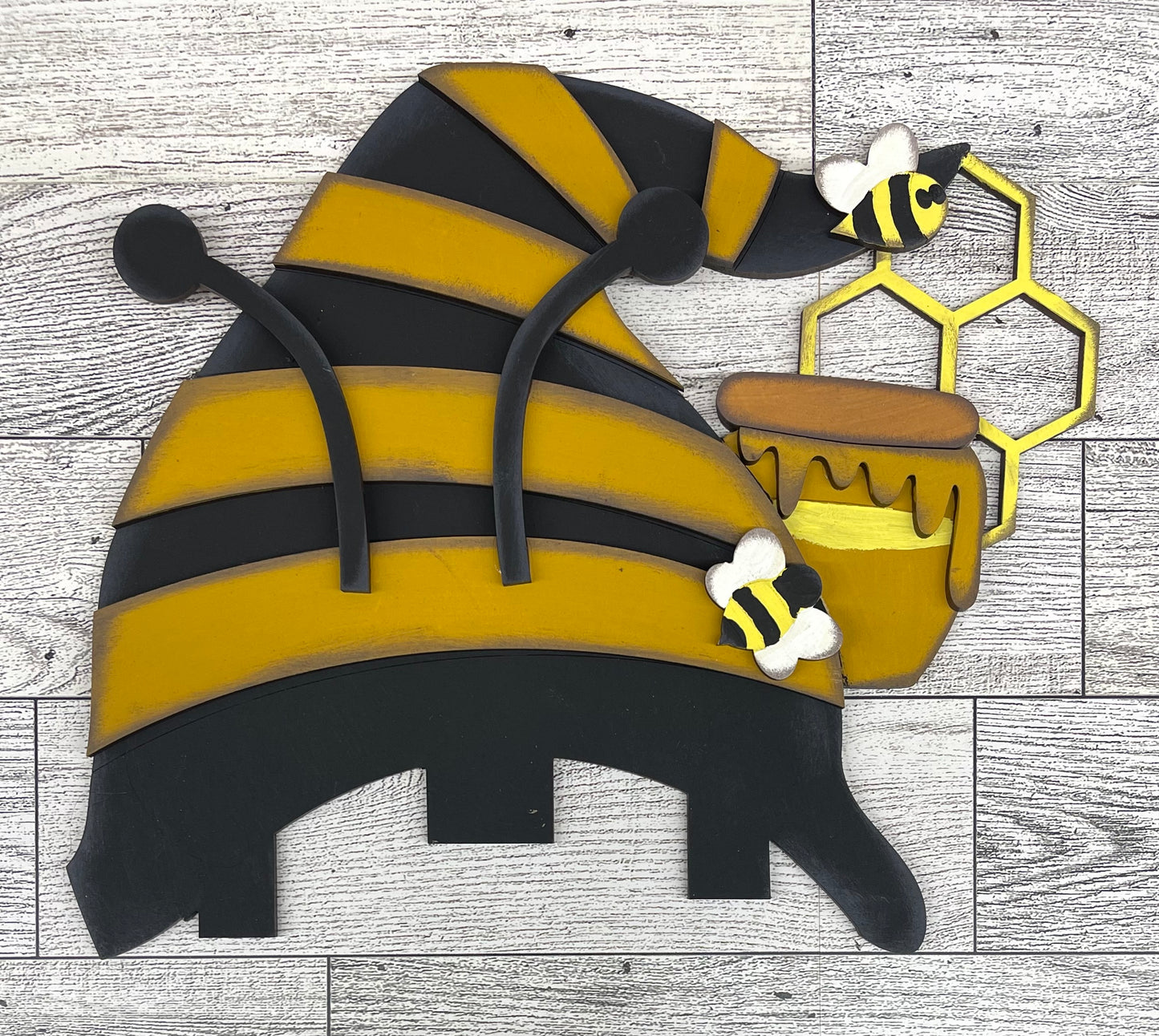 Bee Gnome Changeable Door Sign cutouts - unpainted wooden cutouts, ready for you to paint