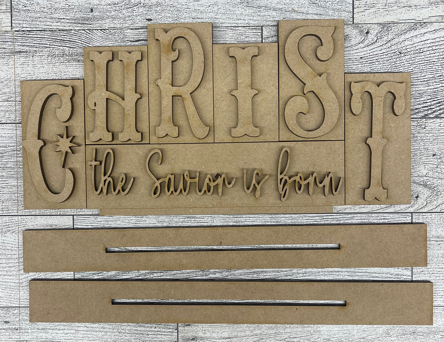 Religious Christmas word kit - wood pieces, unpainted wood cutouts, ready for you to paint, scrapbook paper is not included