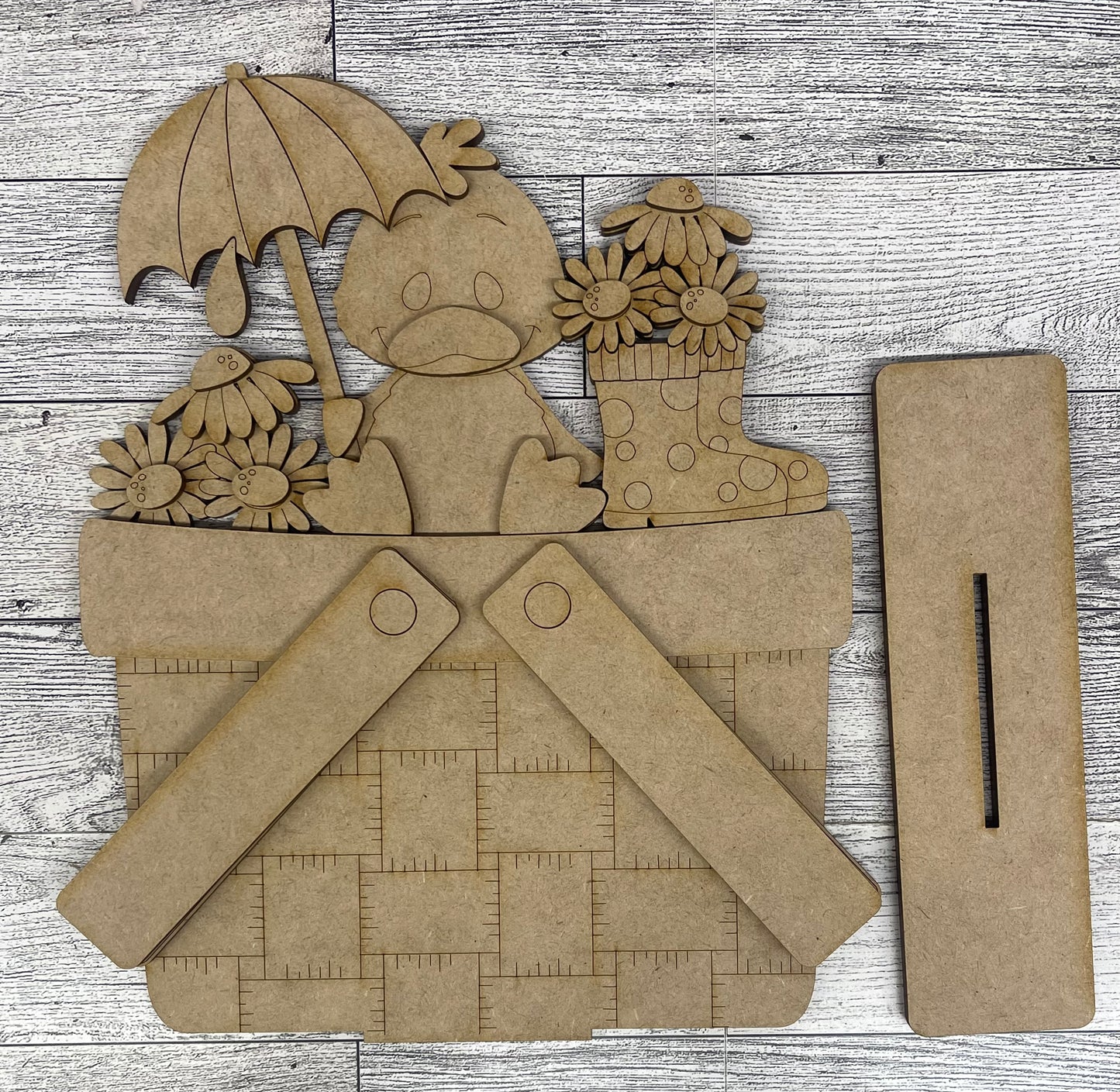 Spring Duck Insert only or with basket - unpainted wooden cutouts, ready for you to paint