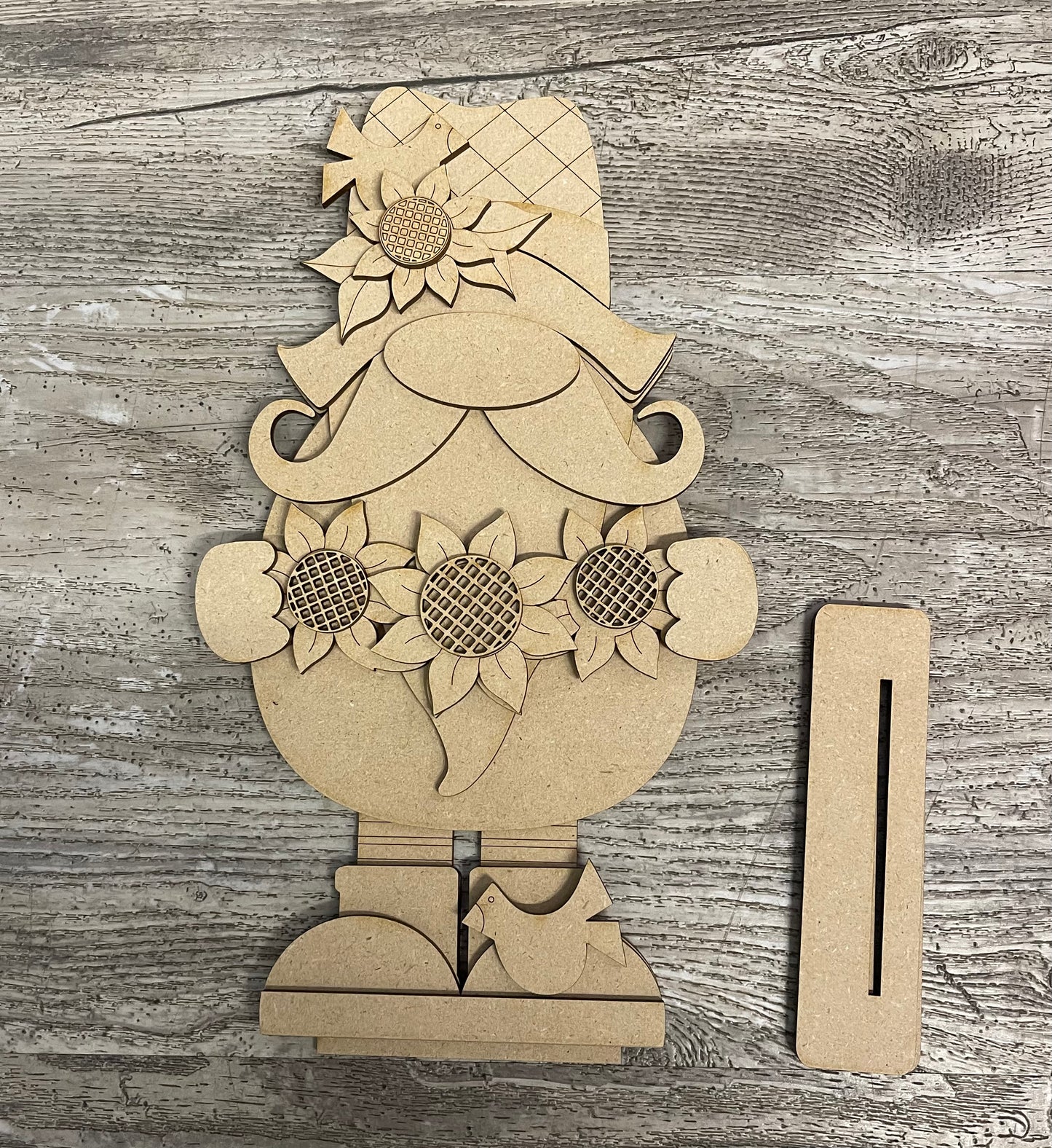 Large Fall Gnome with Sunflowers cutout, unpainted wooden cutout - ready for you to paint