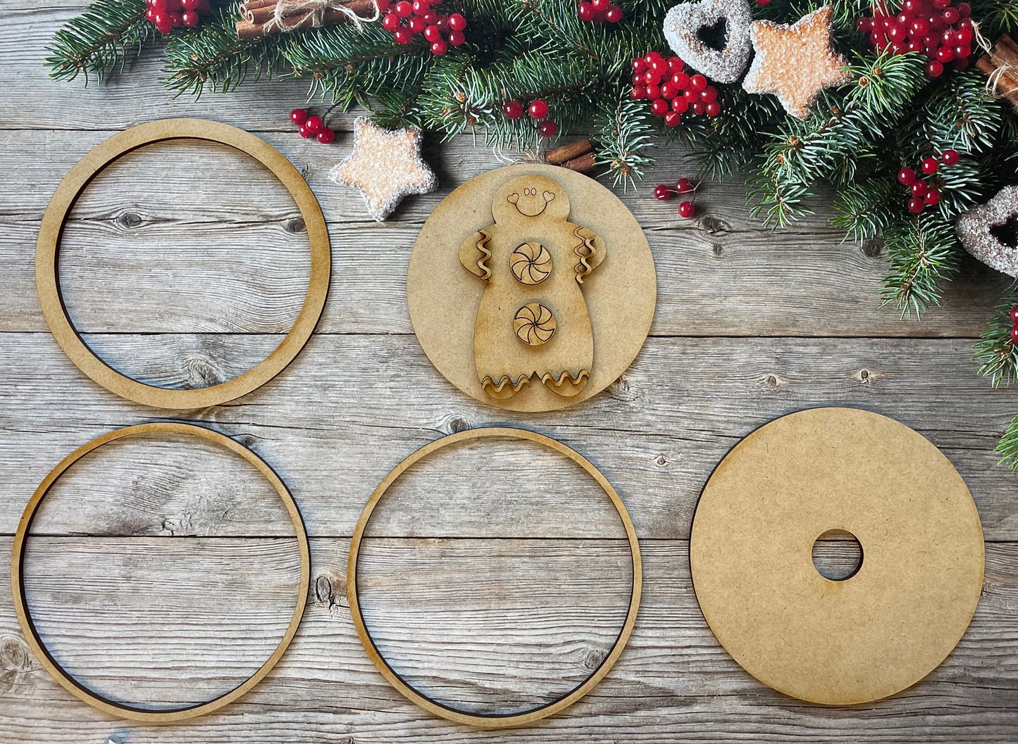 Gingerbread Large Changeable jar lid kit, unpainted wooden cutouts - ready for you to paint