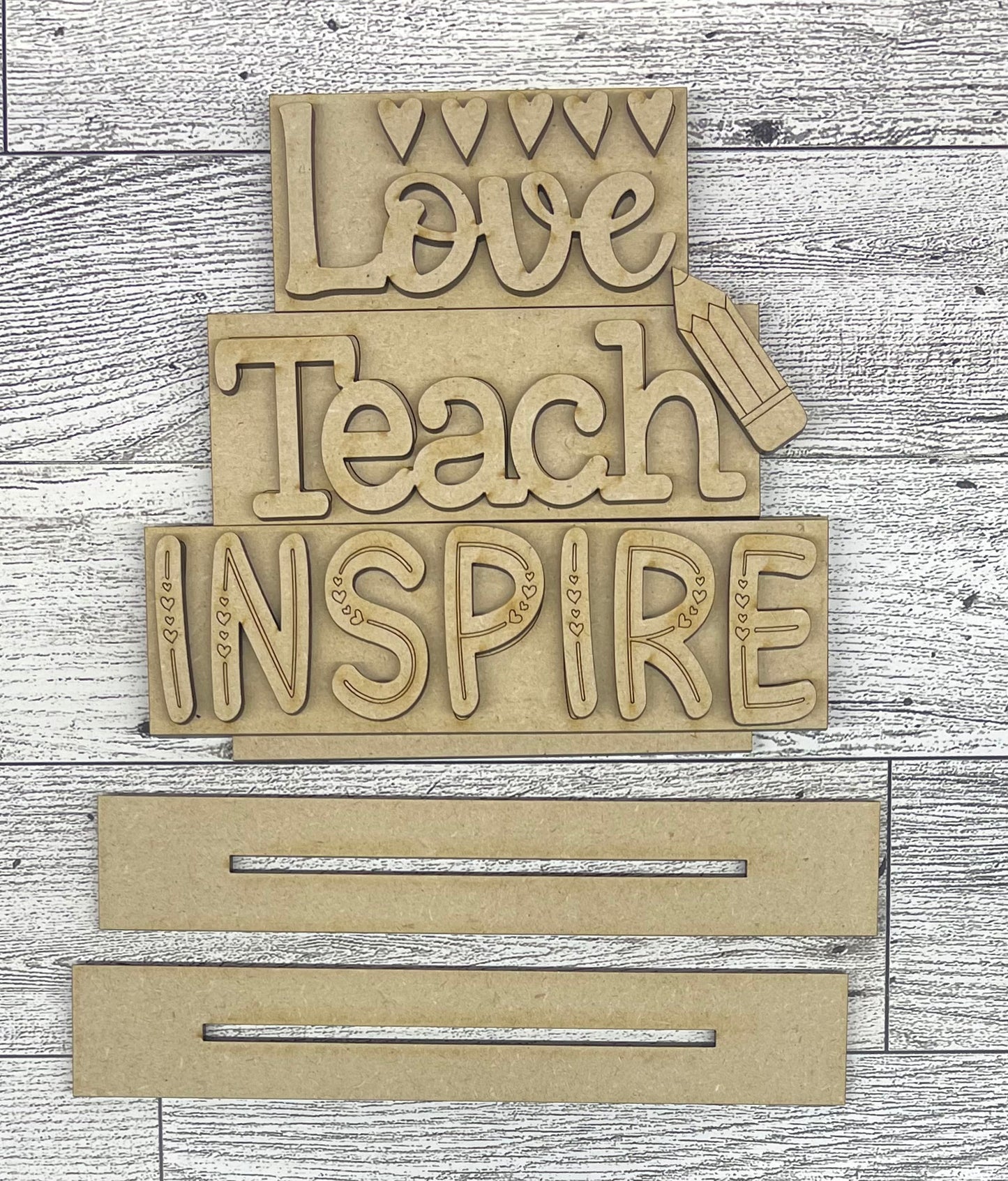 Teacher word stacker kits - wood pieces, unpainted wood cutouts, ready for you to paint, scrapbook paper is not included lol