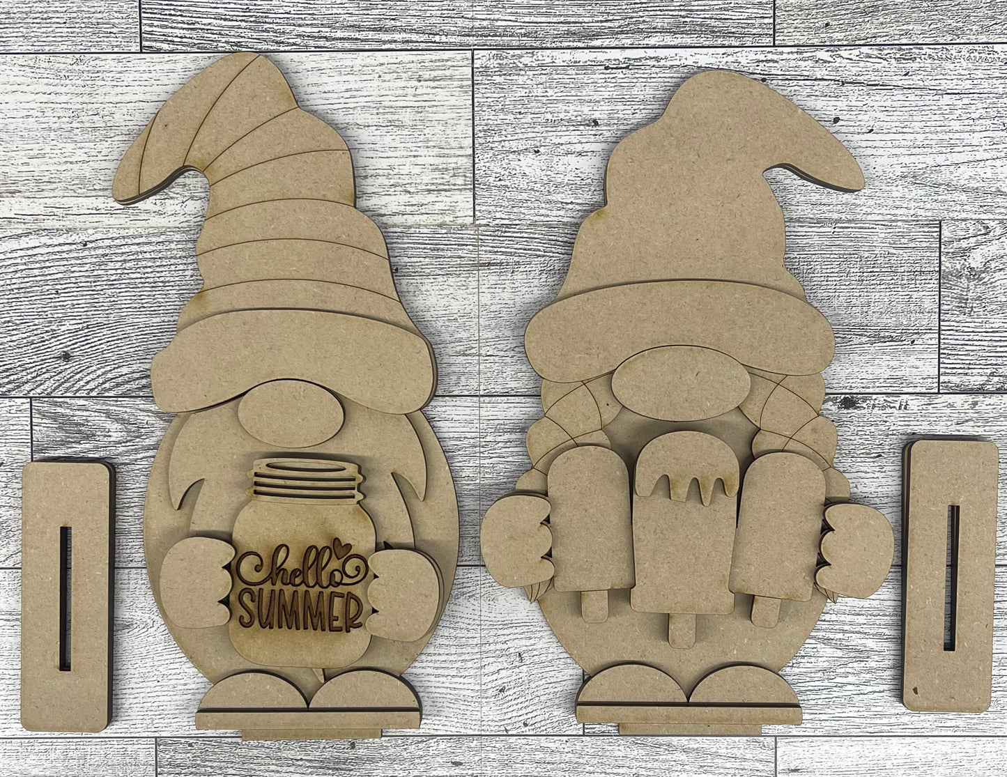 Summer boy or girl Gnome with wood cutouts, unpainted wooden cutout - ready for you to paint