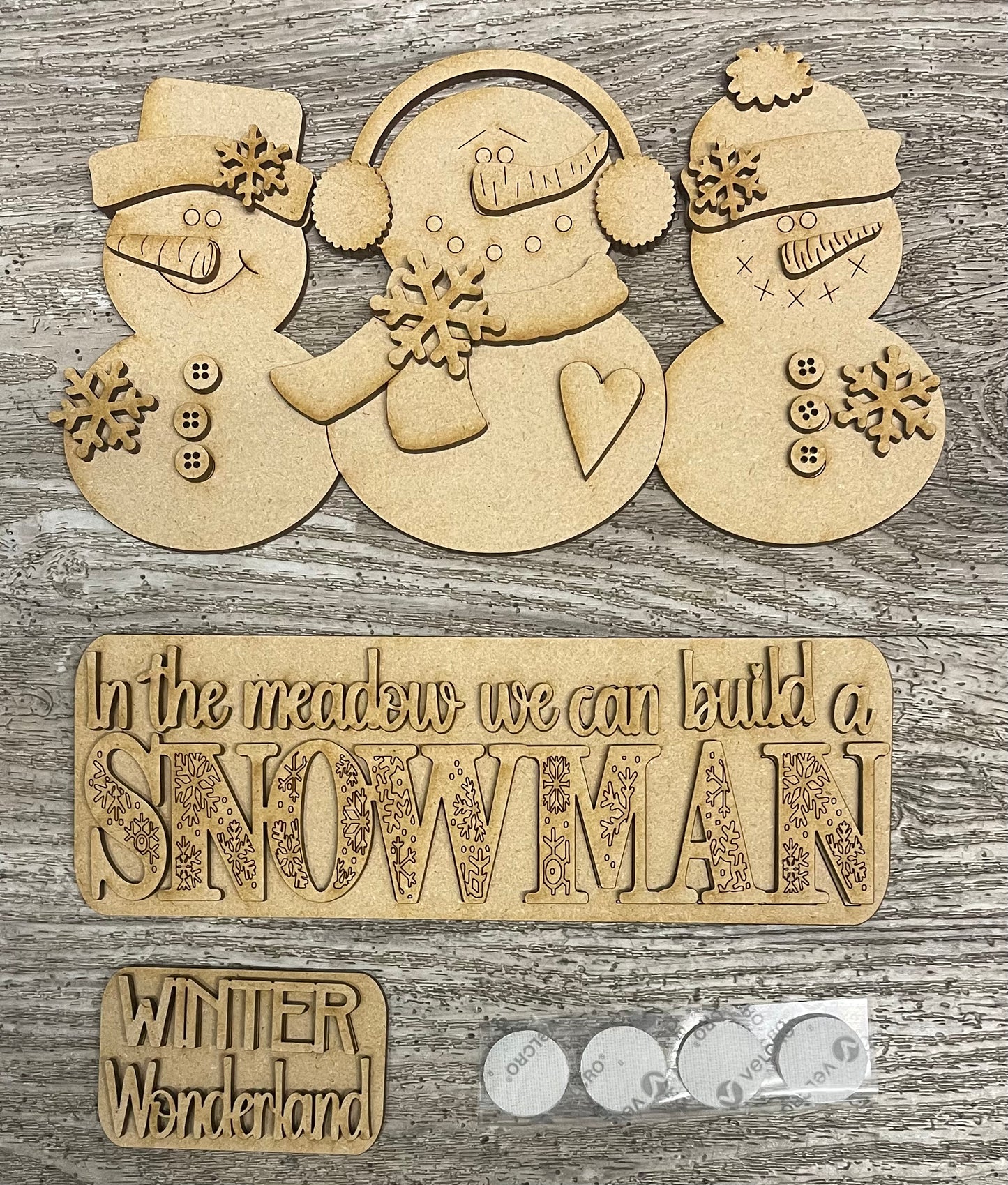 Winter - Snowmen - In the meadow we can build a Snowman Truck insert only, unpainted wood cutouts, ready for you to paint, does not include truck