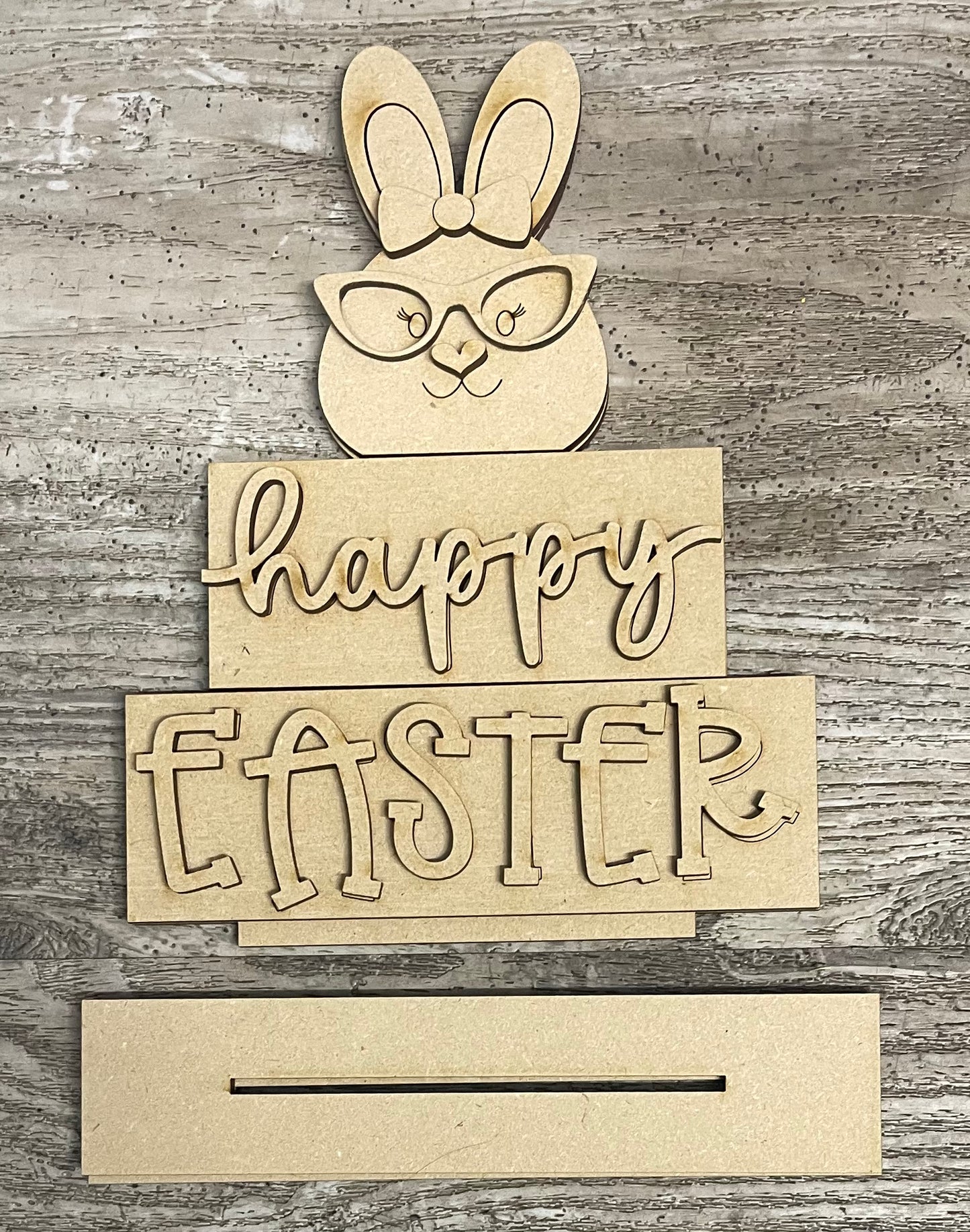 Nerdy Bunny Easter Word Stander unpainted wood cutouts - ready for you to paint