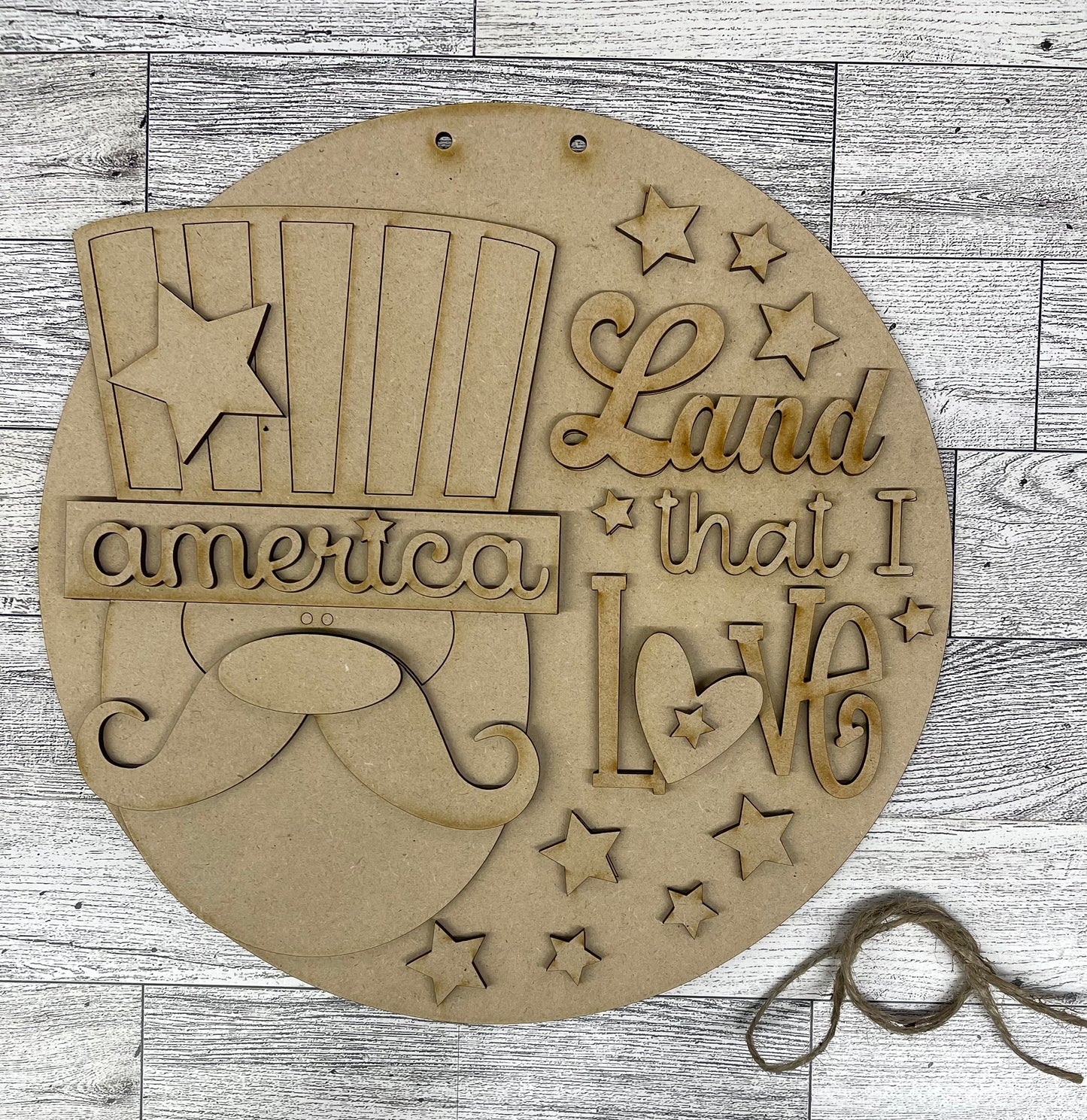 Land that I Love Uncle Sam Sign Cutouts, unpainted wooden cutouts - ready for you to paint