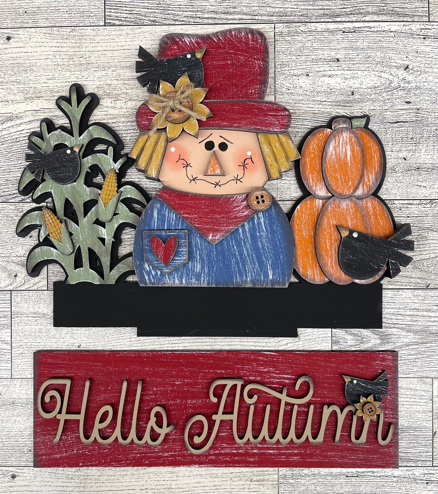 Hello Autumn Scarecrow - Insert for Changeable Window Box unpainted wood cutouts, ready for you to paint