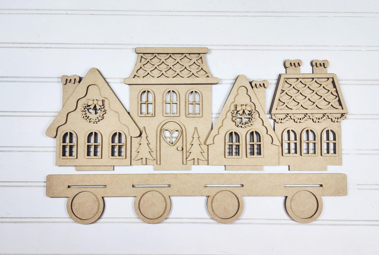 Victorian Gingerbread Houses for Mantle with Tealights unpainted cutouts
