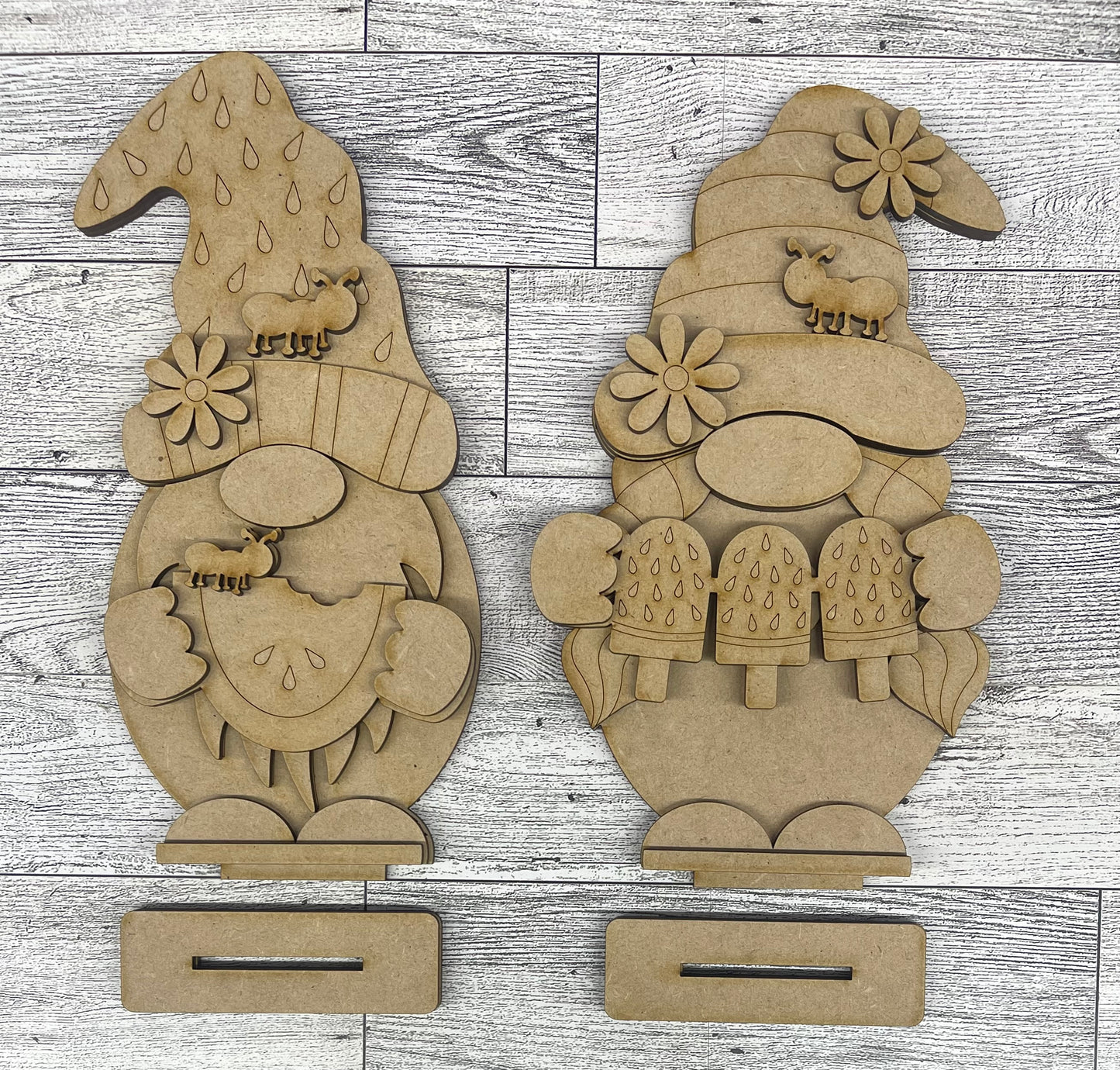 Watermelon boy or girl Gnome with wood cutouts, unpainted wooden cutout - ready for you to paint