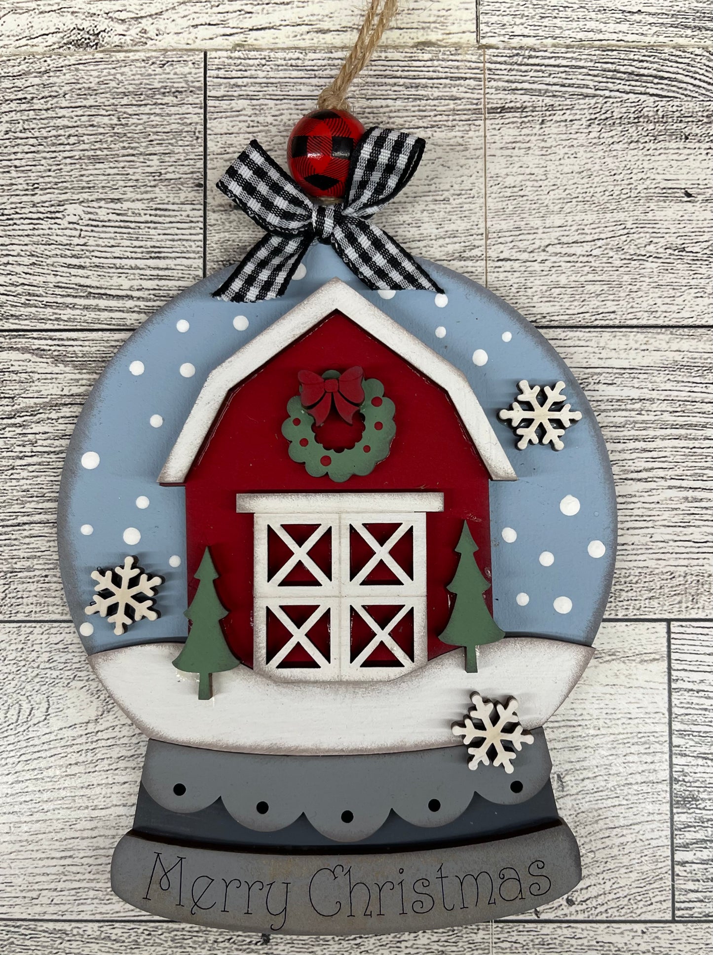 Christmas Barn - lighted Christmas Globe Ornament or Stander - unpainted wood cutouts, ready for you to paint