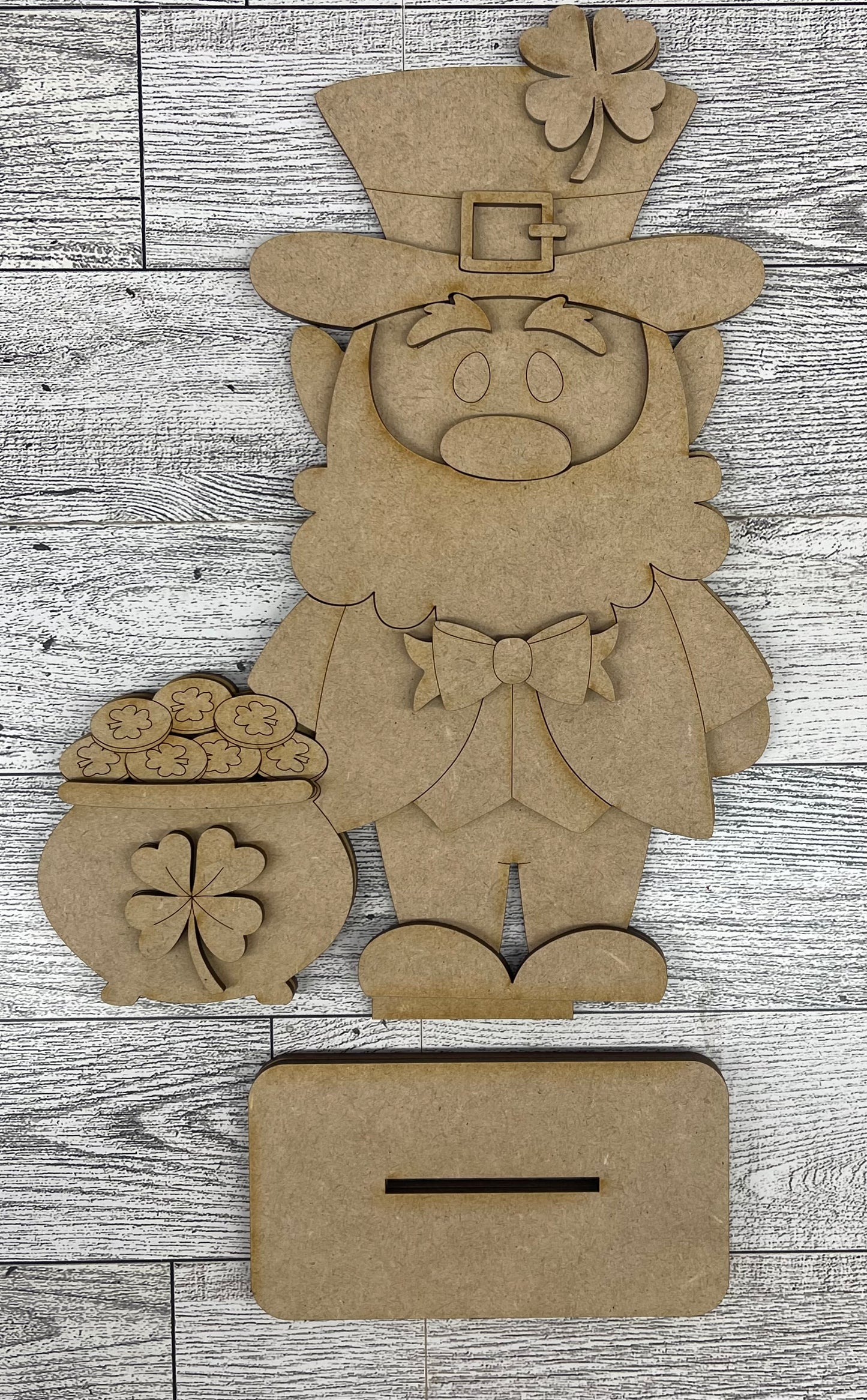 St. Patrick's Leprechaun with Pot of Gold Stander 2026 - unpainted cutouts ready for you to paint
