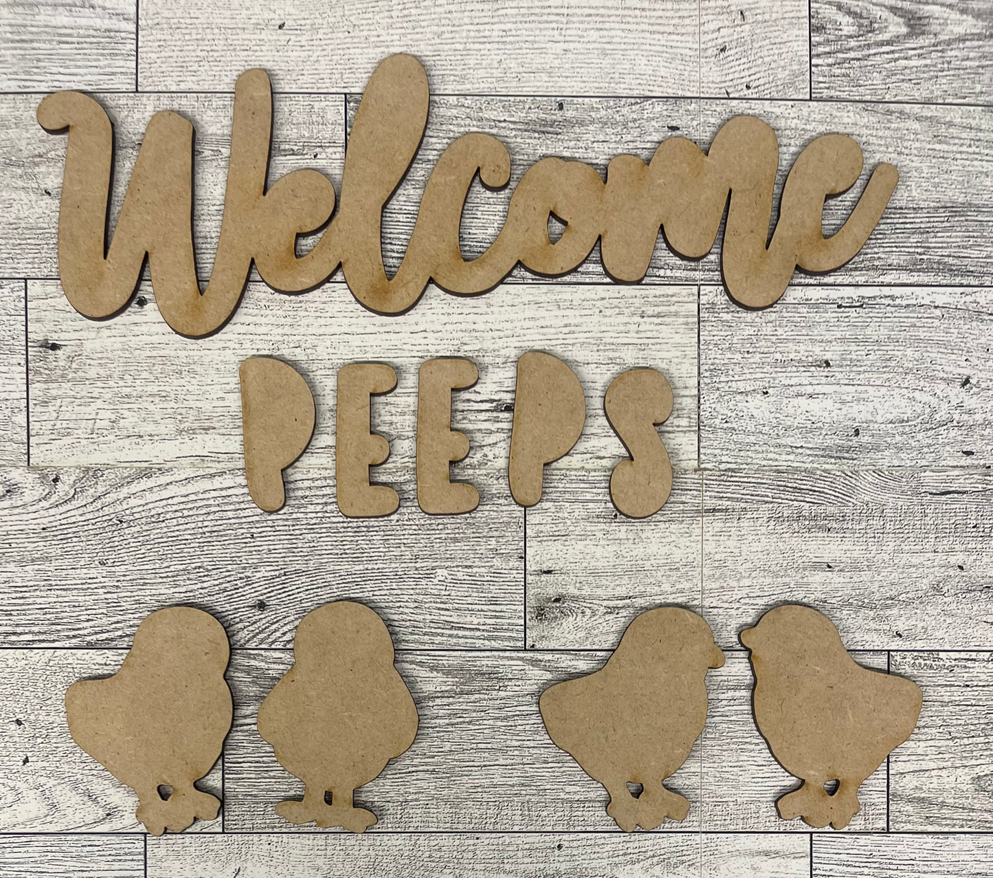 Welcome Peeps cutouts only, unpainted wood cutouts, ready for you to paint, does not include backer