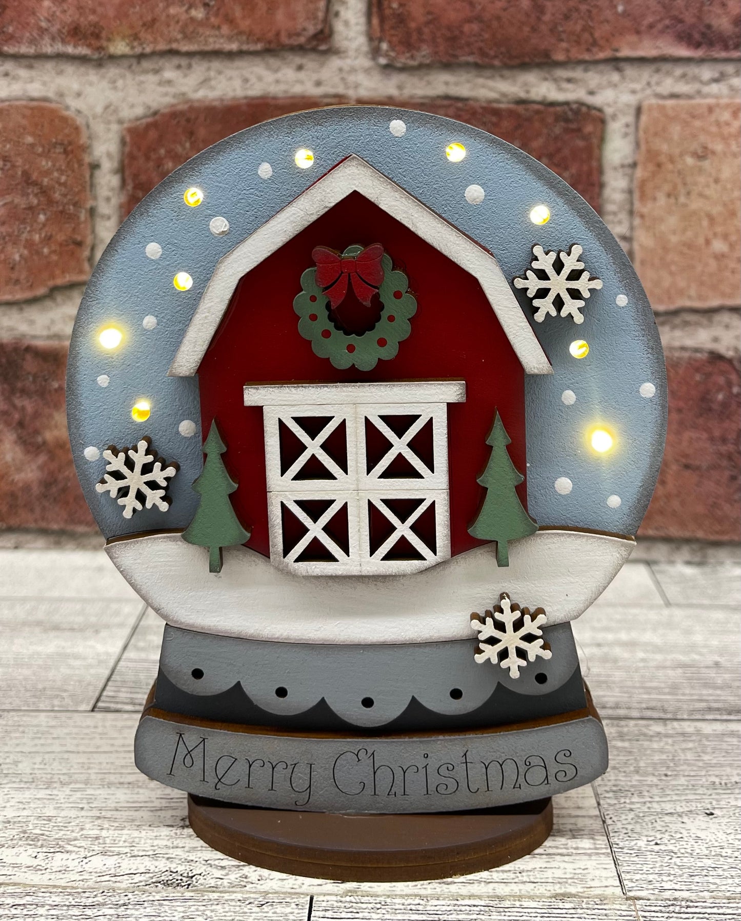Christmas Barn - lighted Christmas Globe Ornament or Stander - unpainted wood cutouts, ready for you to paint