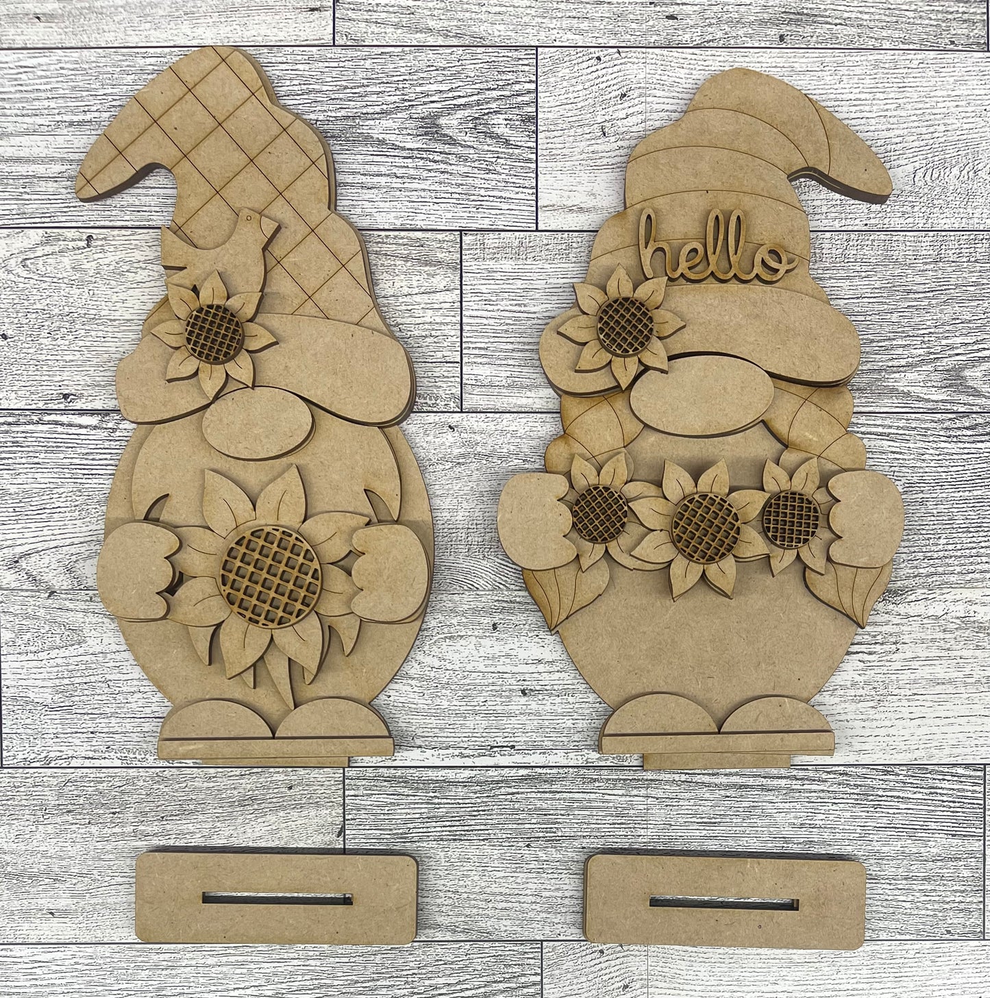 Sunflower boy or girl Gnome with wood cutouts, unpainted wooden cutout - ready for you to paint