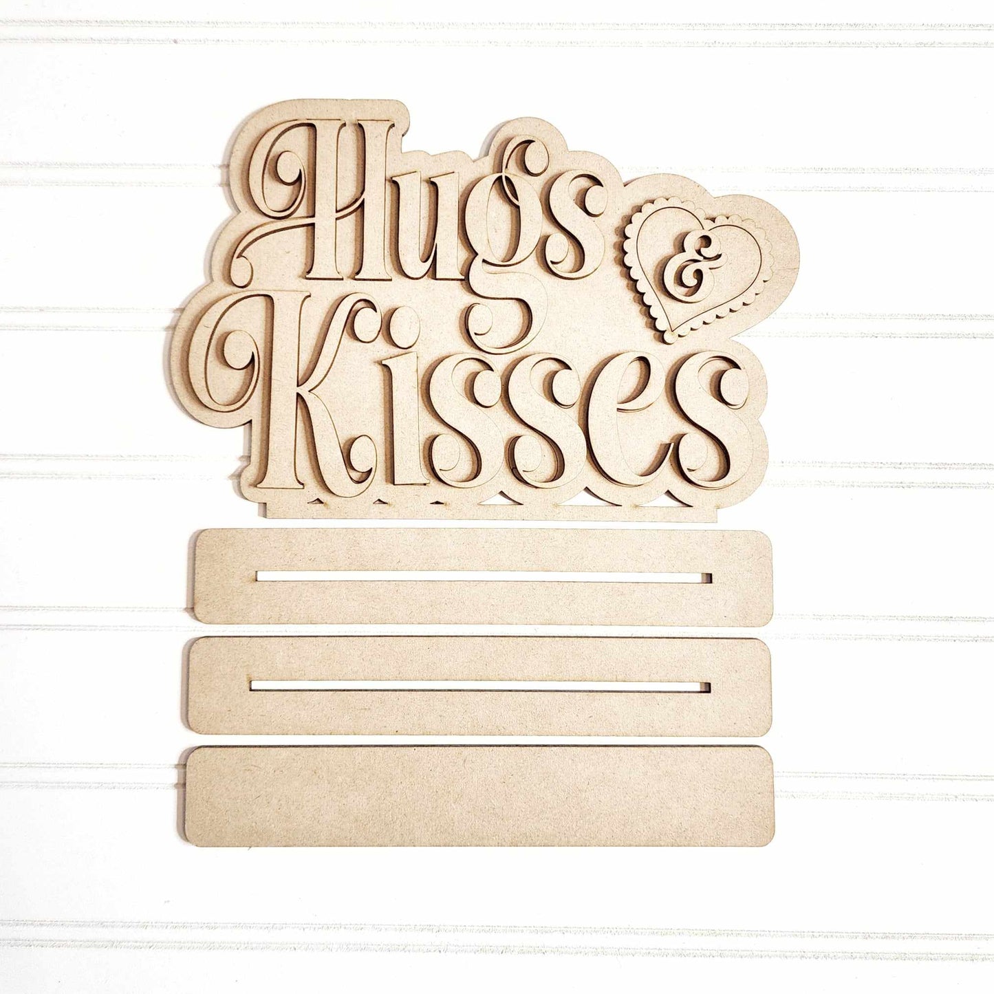 Valentines - Hugs & Kisses Word cutouts, unpainted ready for you to finish