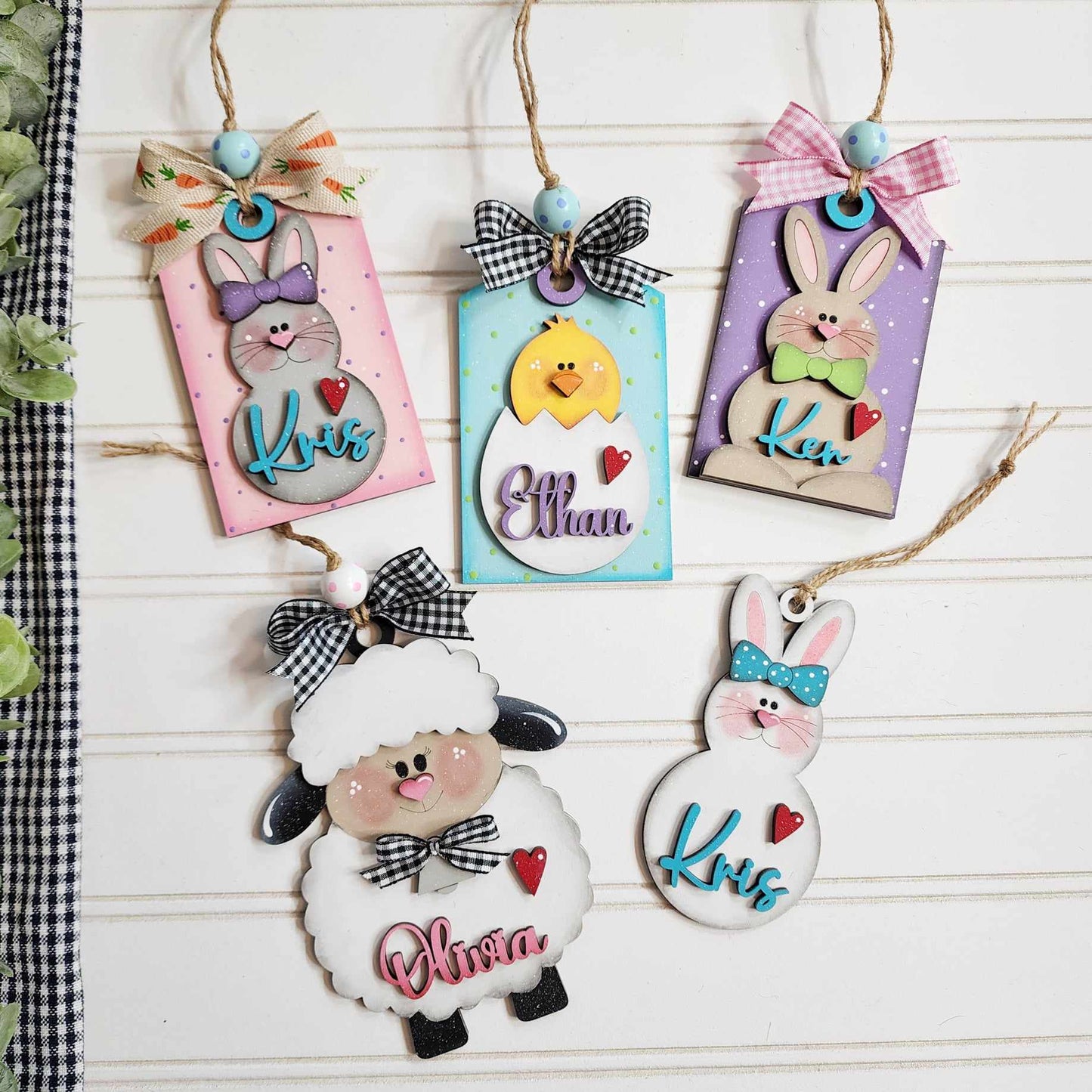 Easter Tag Set - Wood Cutouts unpainted ready for you to paint - Ribbon and Beads not included