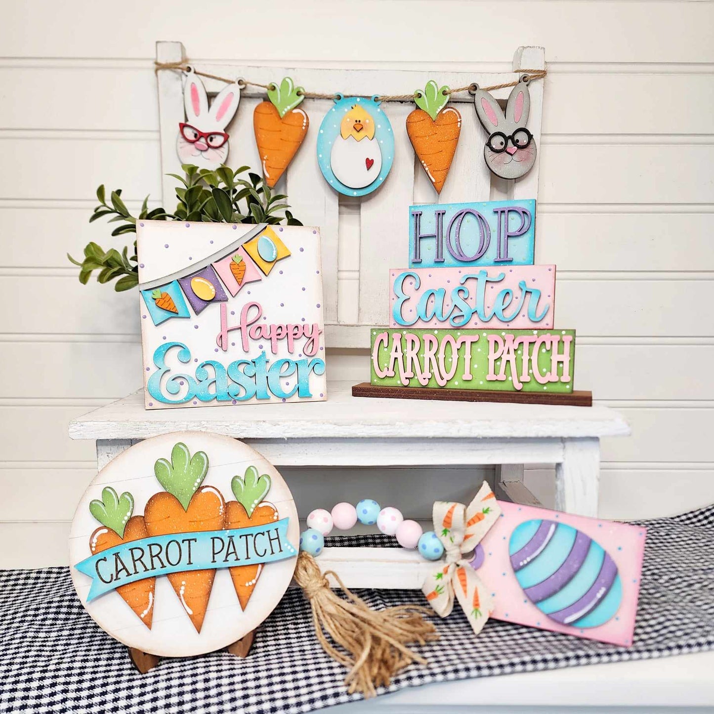 Easter Tiered Tray Kit - Wood Cutouts unpainted ready for you to paint