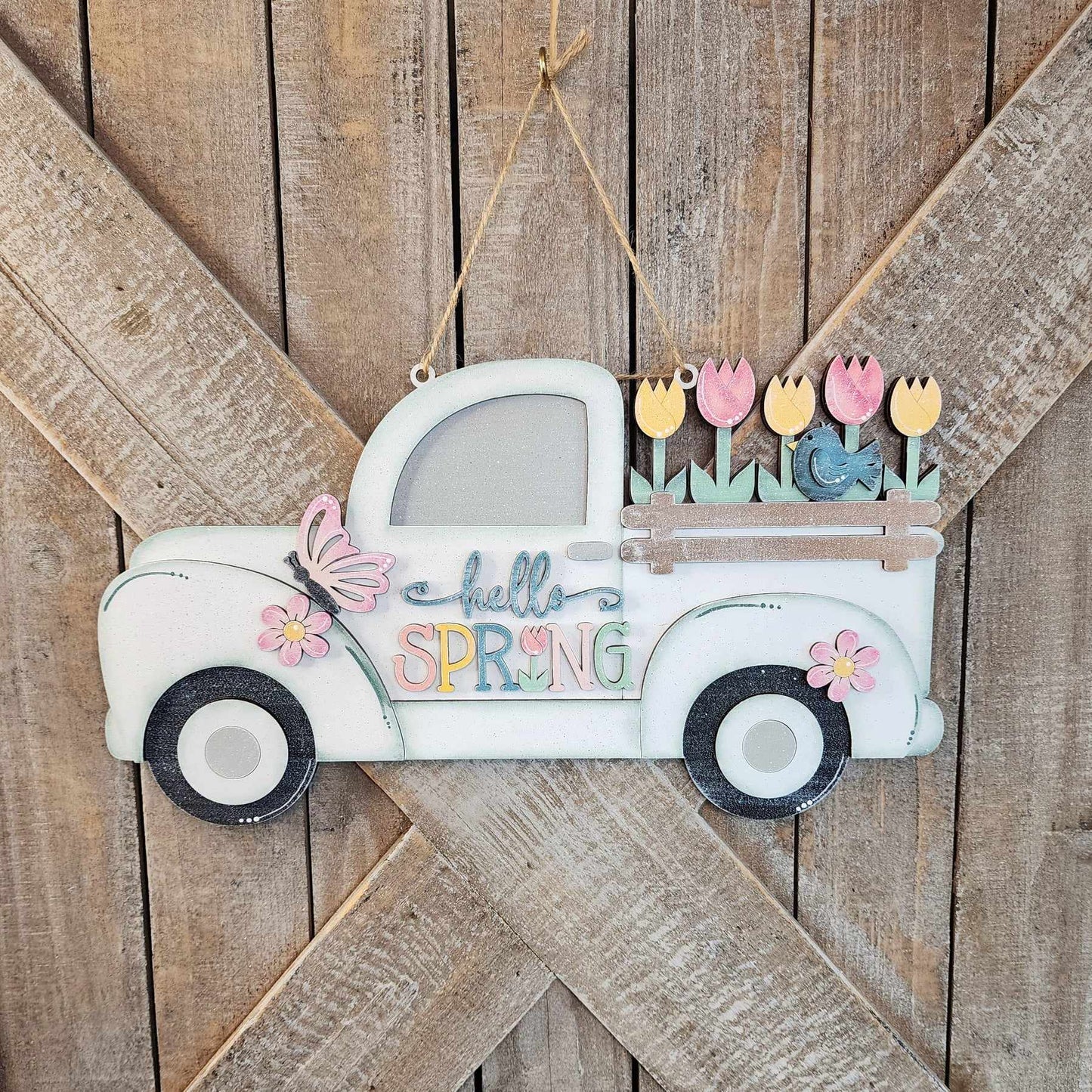 Hello Spring Truck sign kit, unpainted wooden cutouts - diy kit ready for you to paint