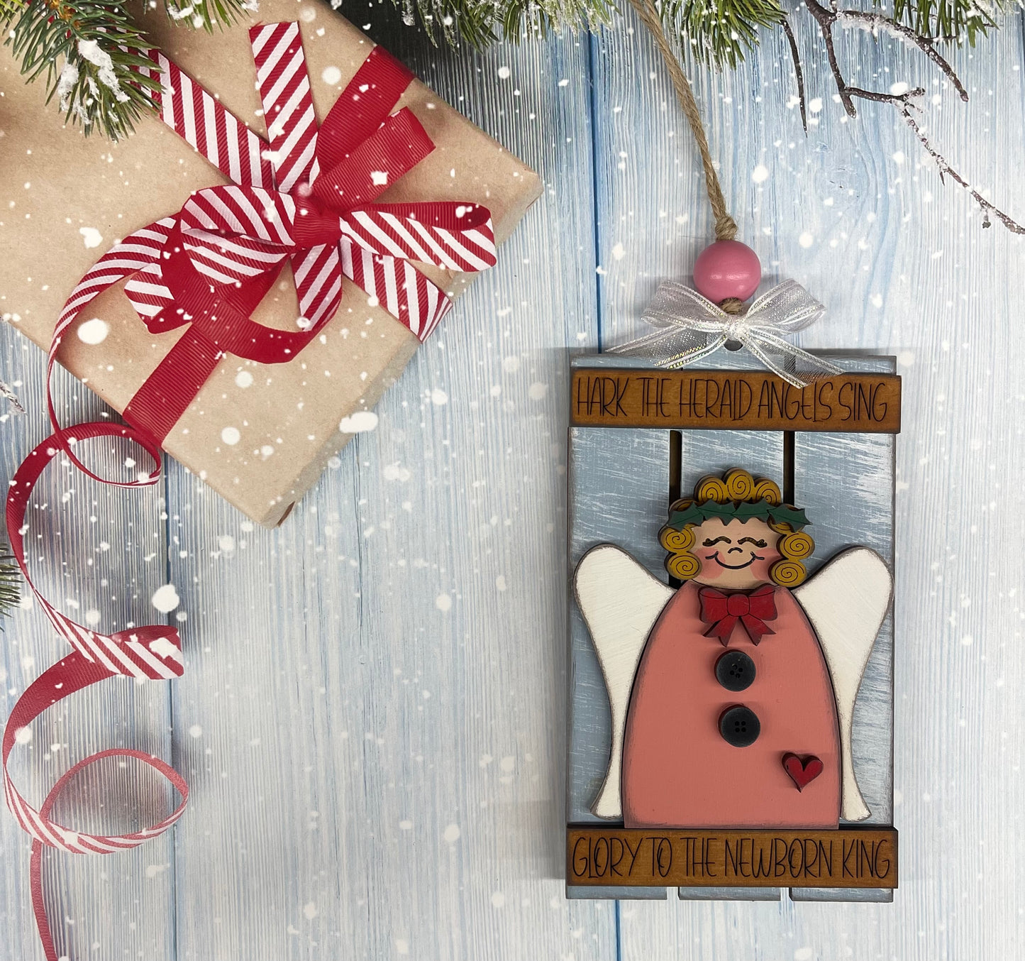 Angel - Hark the herald angels sing Pallet Christmas Ornaments unpainted cutouts