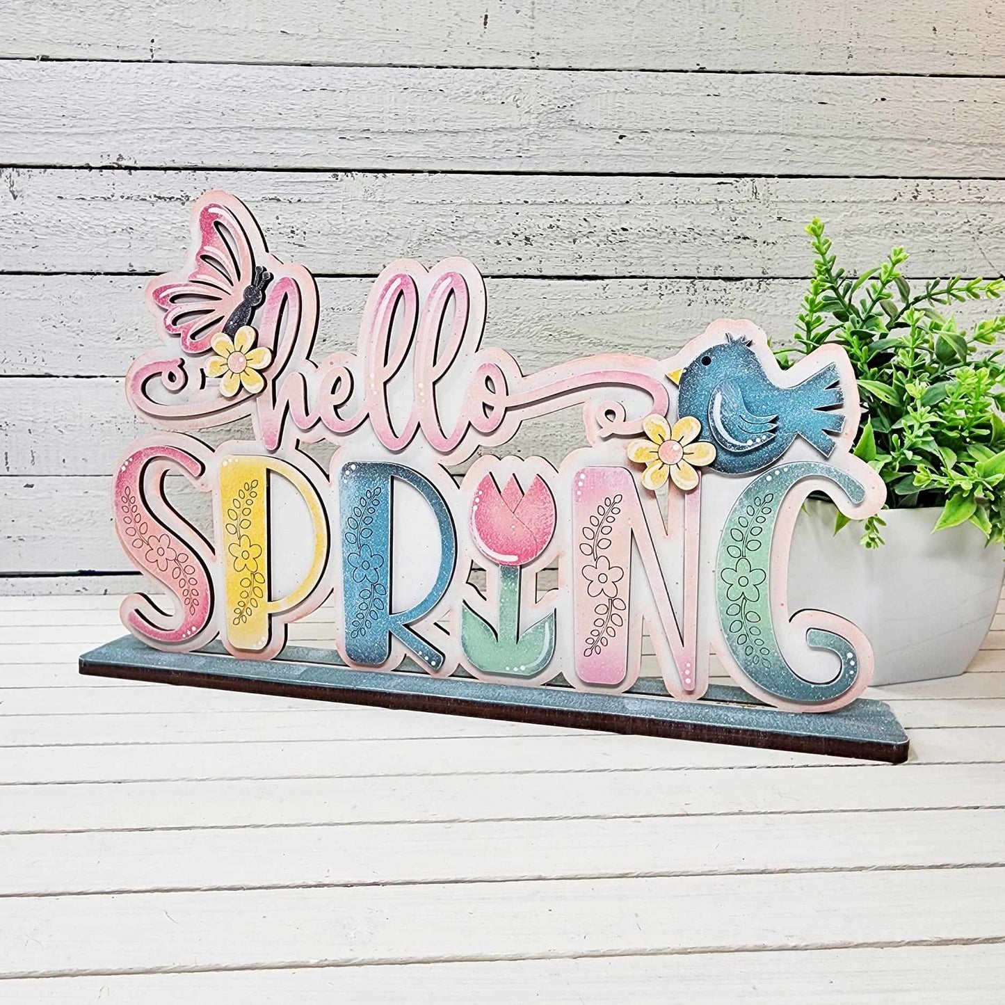 Hello Spring Word Stander, unpainted wooden cutouts - diy kit ready for you to paint, includes the circle