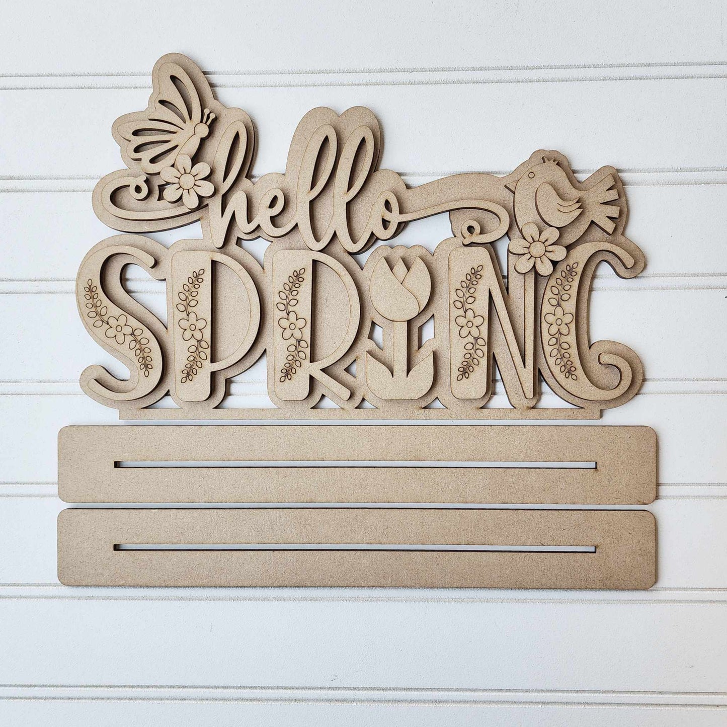 Hello Spring Word Stander, unpainted wooden cutouts - diy kit ready for you to paint, includes the circle