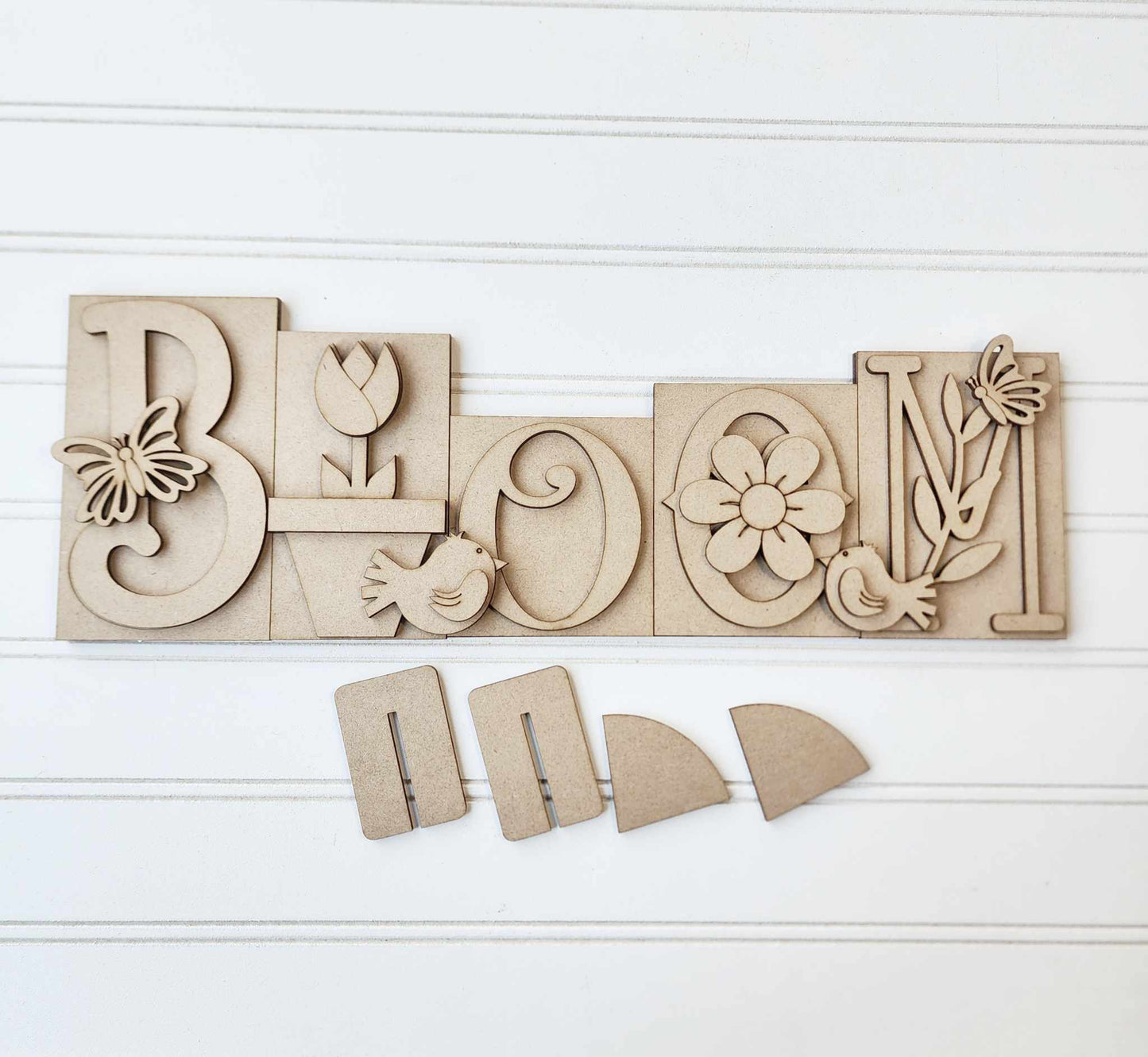 Bloom Word Stander, unpainted wooden cutouts - diy kit ready for you to paint, includes the circle