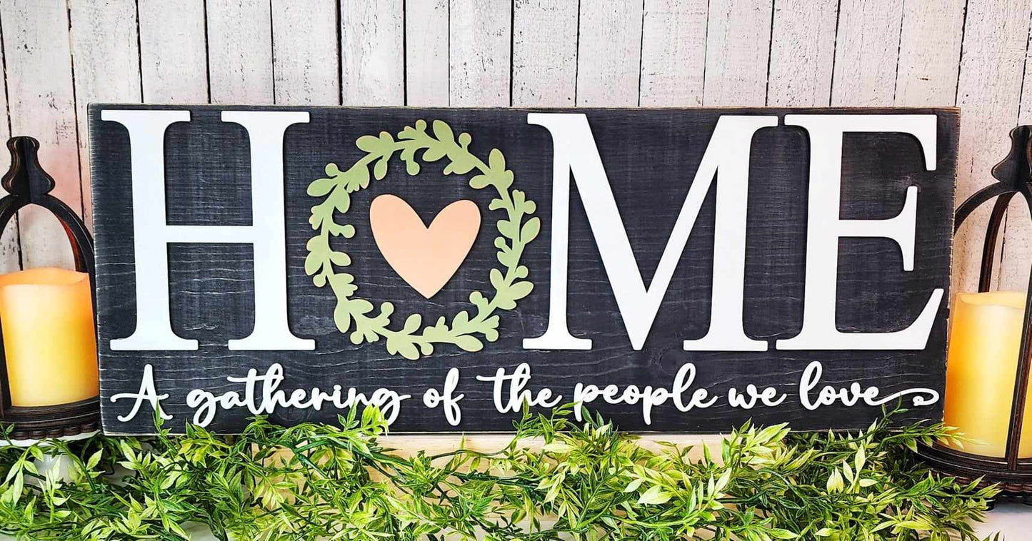 Home a gathering of the people we love sign cutouts - unpainted wooden cutouts, ready for you to paint