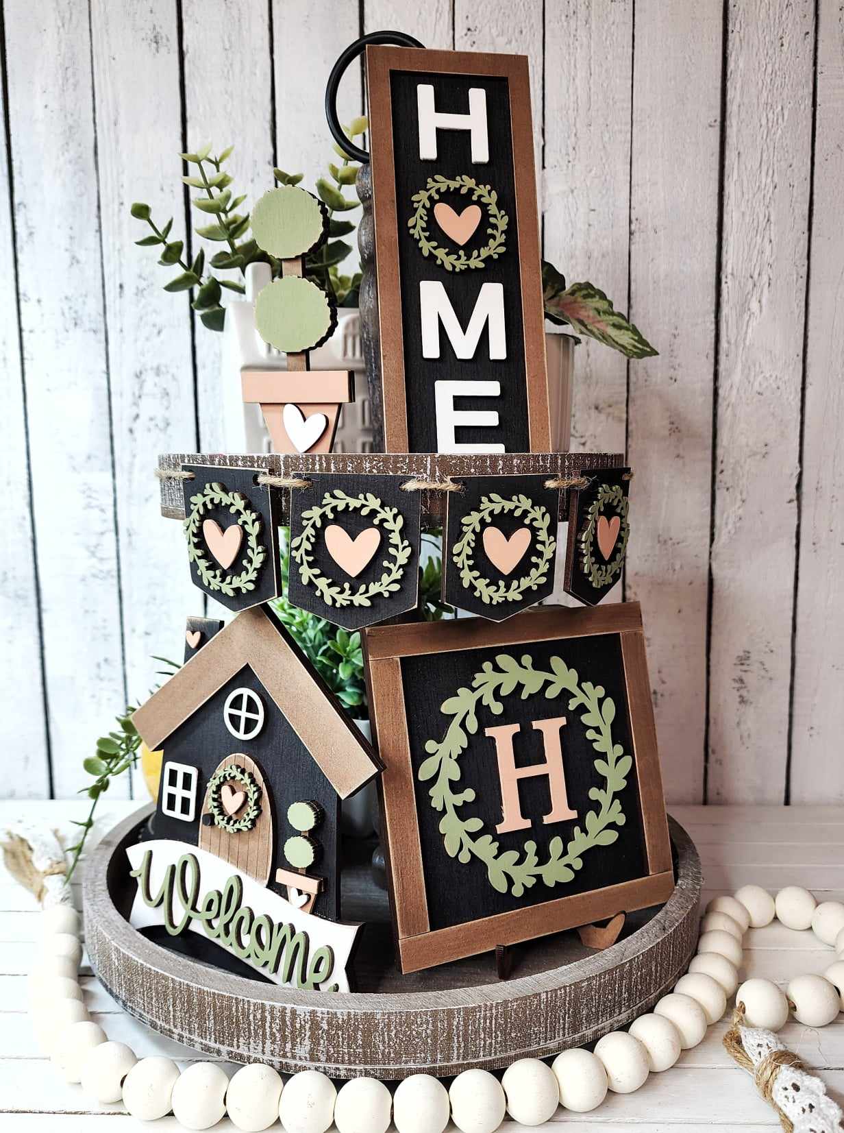 Welcome Home tiered tray set cutouts - unpainted wooden cutouts, ready for you to paint