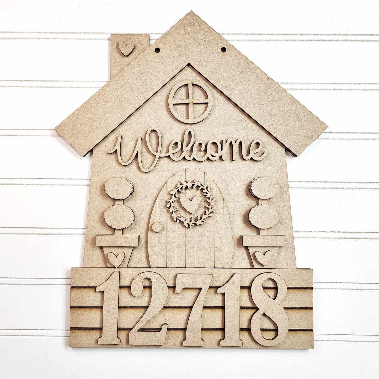 Welcome Home sign for wreath, standing or hanging cutouts - unpainted wooden cutouts, ready for you to paint