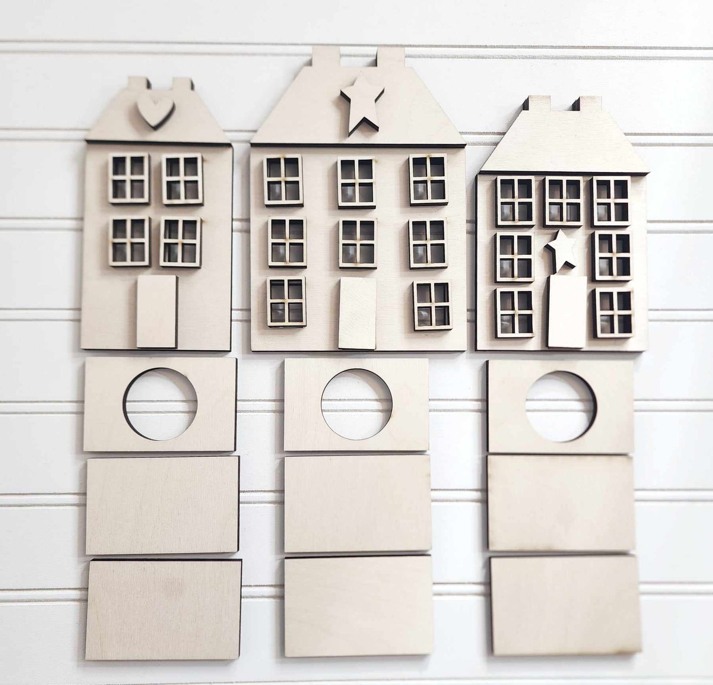 3 Salt Box Houses - Primitive Home Collection - cutouts - unpainted wooden cutouts, ready for you to paint