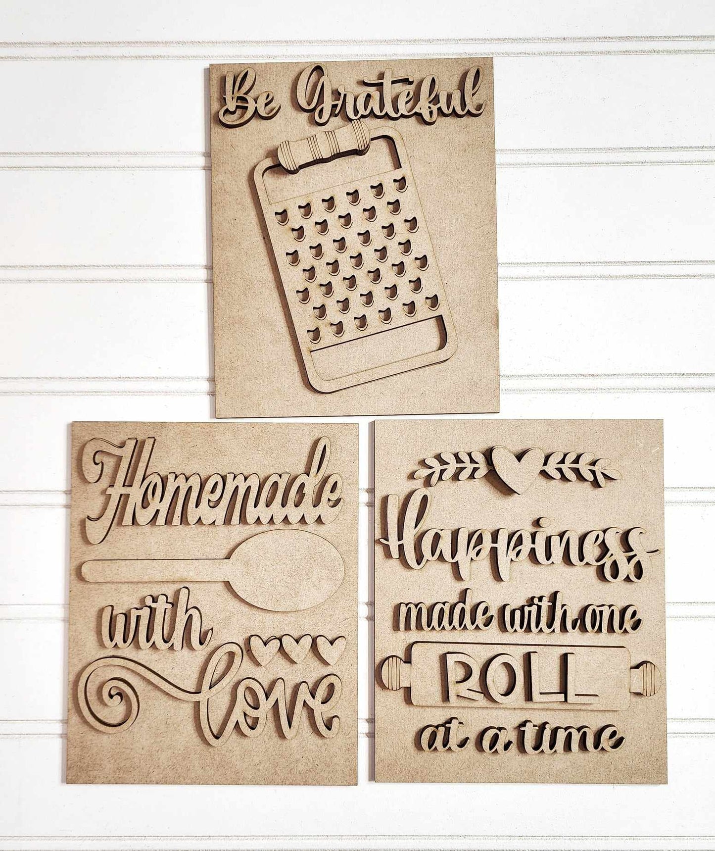 3 Kitchen Signs Primitive Home Collection cutouts - unpainted wooden cutouts, ready for you to paint