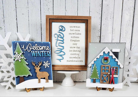 Winter Cabin Collection Sign Trio - unpainted cutouts