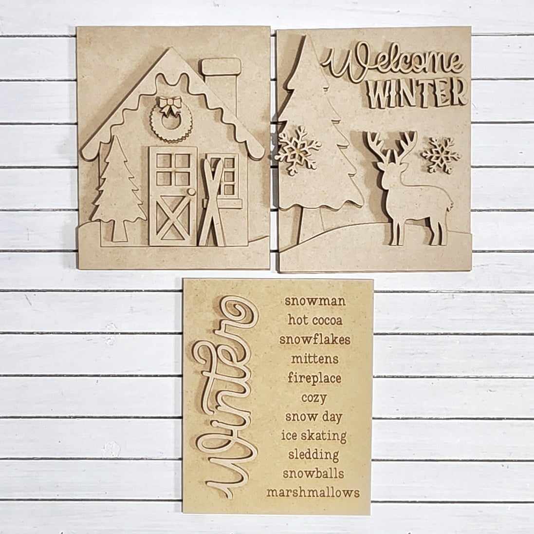 Winter Cabin Collection Sign Trio - unpainted cutouts