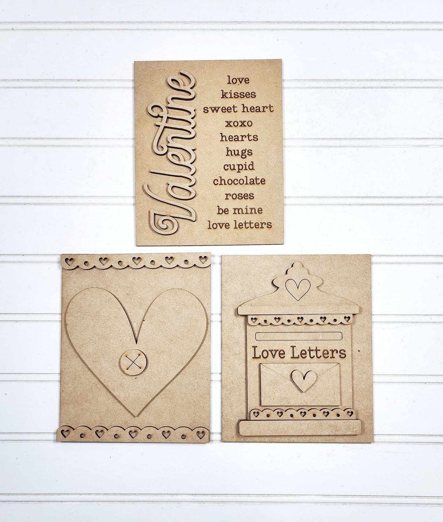 Be Mine Valentine Collection Sign Trio - unpainted cutouts