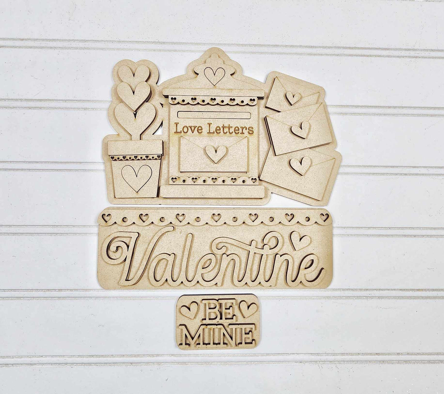 Be Mine Valentine Truck insert only, unpainted wood cutouts, ready for you to paint, does not include truck or fence