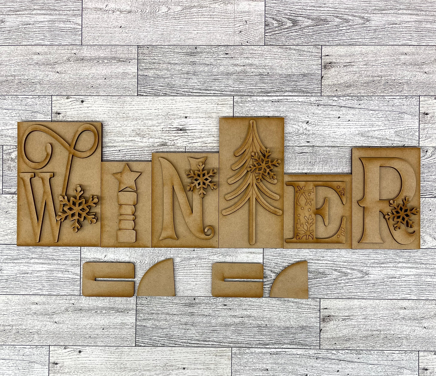 Winter word kit - wood pieces, unpainted wood cutouts, ready for you to paint, scrapbook paper is not included