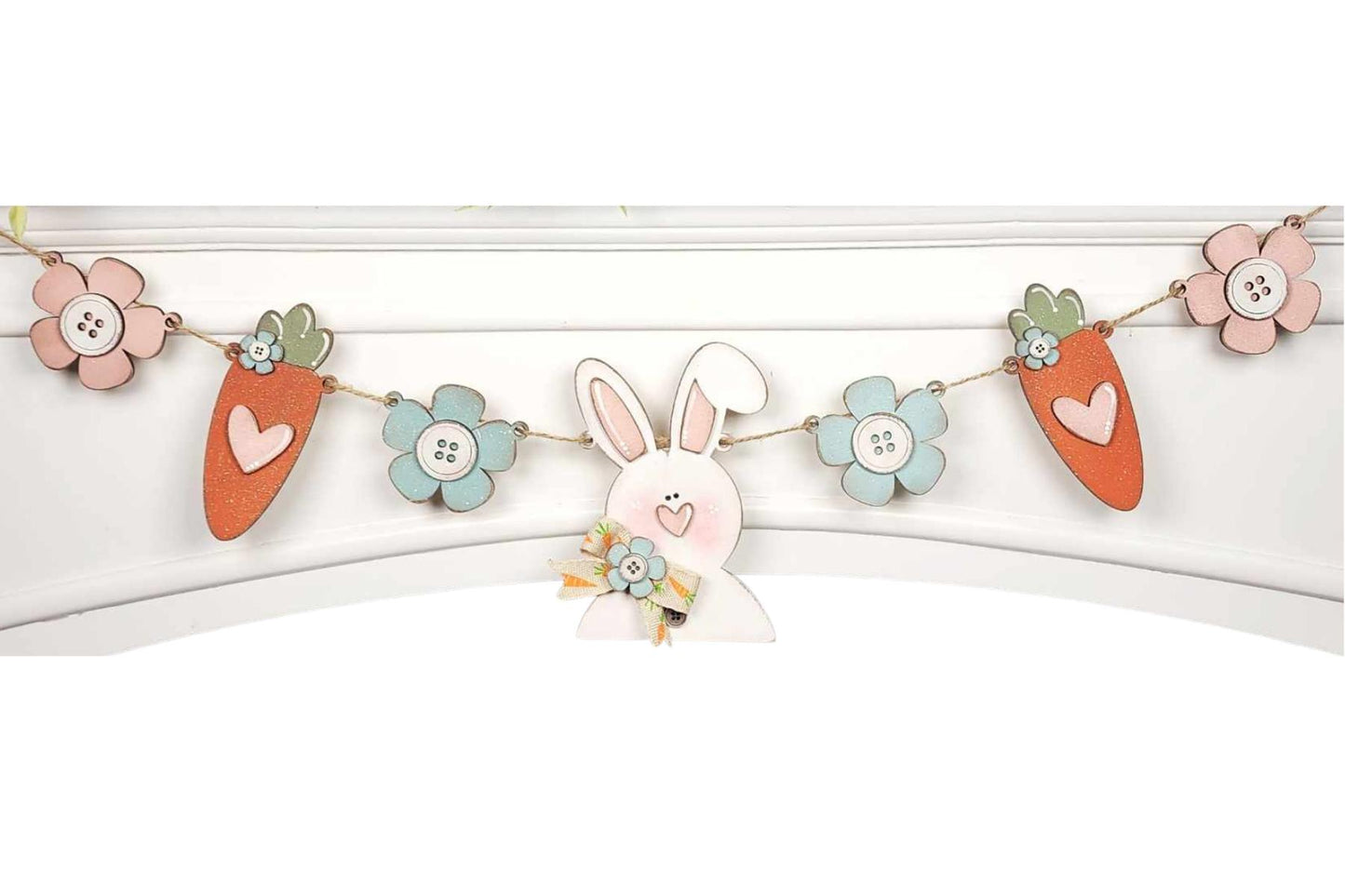 Easter Bunny & Carrots banner Wood Cutouts unpainted ready for you to paint - with jute