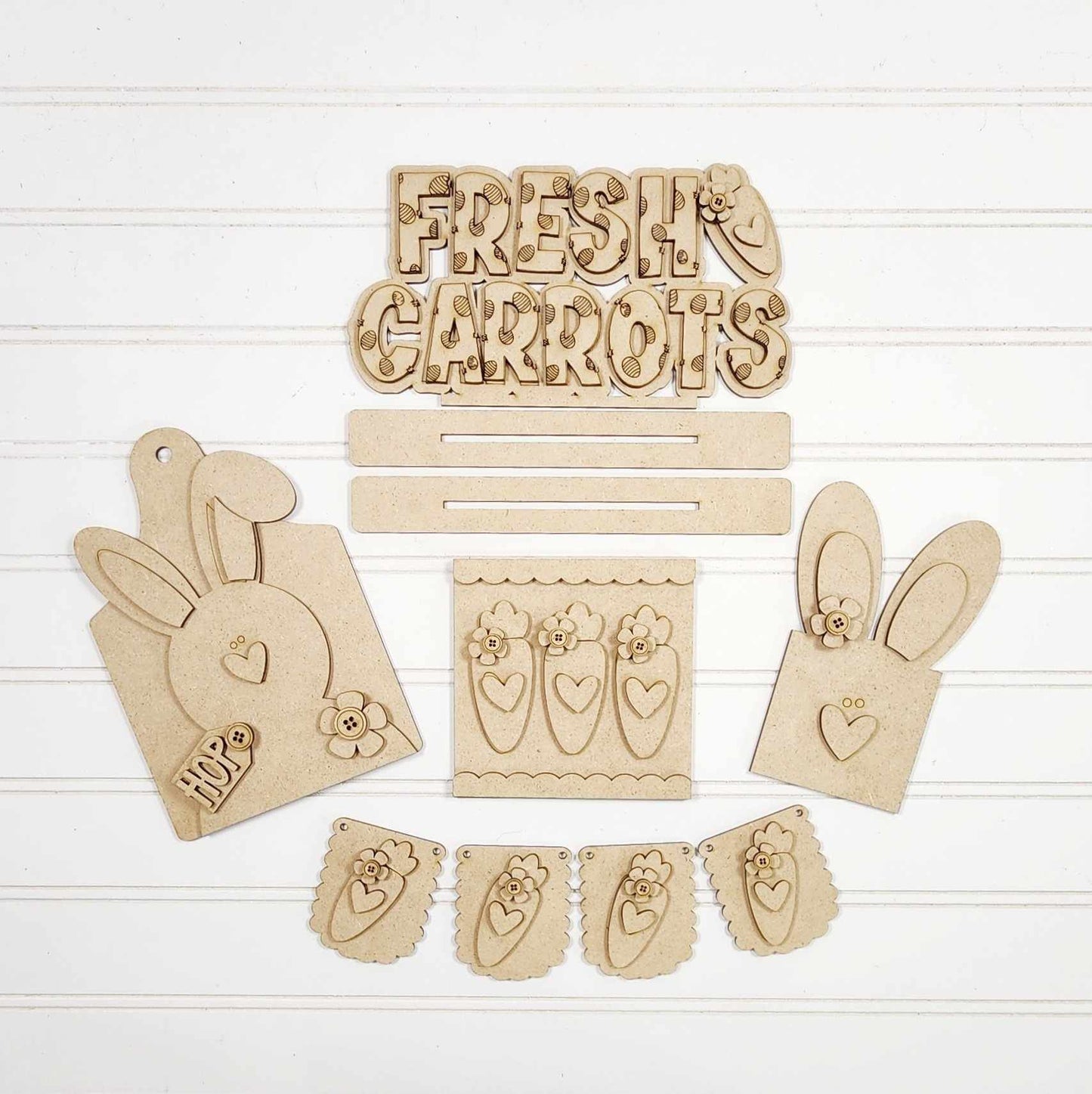 Bunnies & Carrots Decor Set - Prim Easter Collection - unpainted cutouts