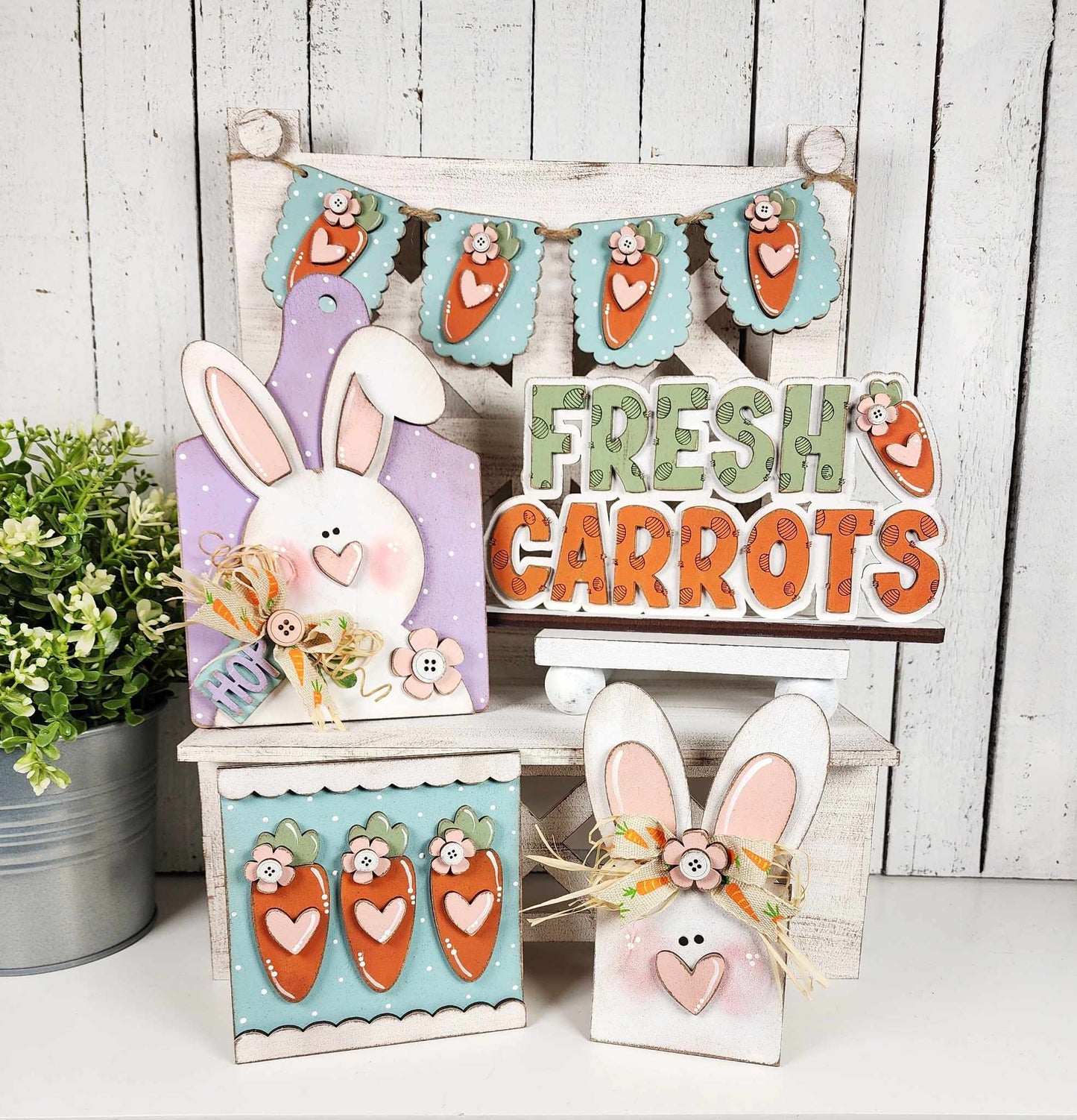 Bunnies & Carrots Decor Set - Prim Easter Collection - unpainted cutouts