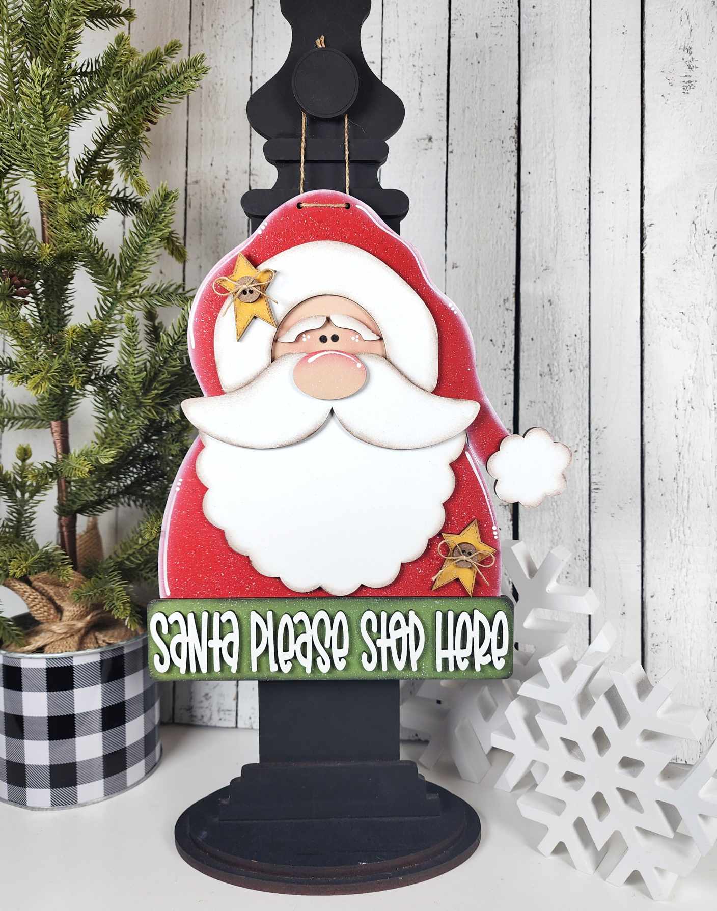 March - Add On Santa Please Stop Here Sign - unpainted wood cutouts, ready for you to paint
