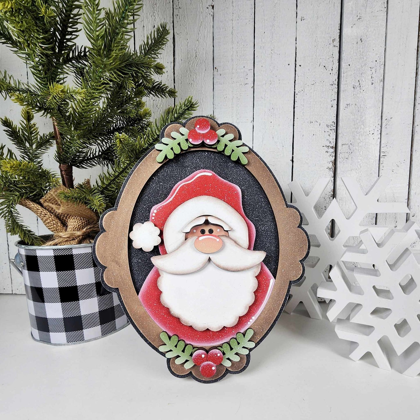 March - Add On Santa Frame Shelf Sitter - unpainted wood cutouts, ready for you to paint