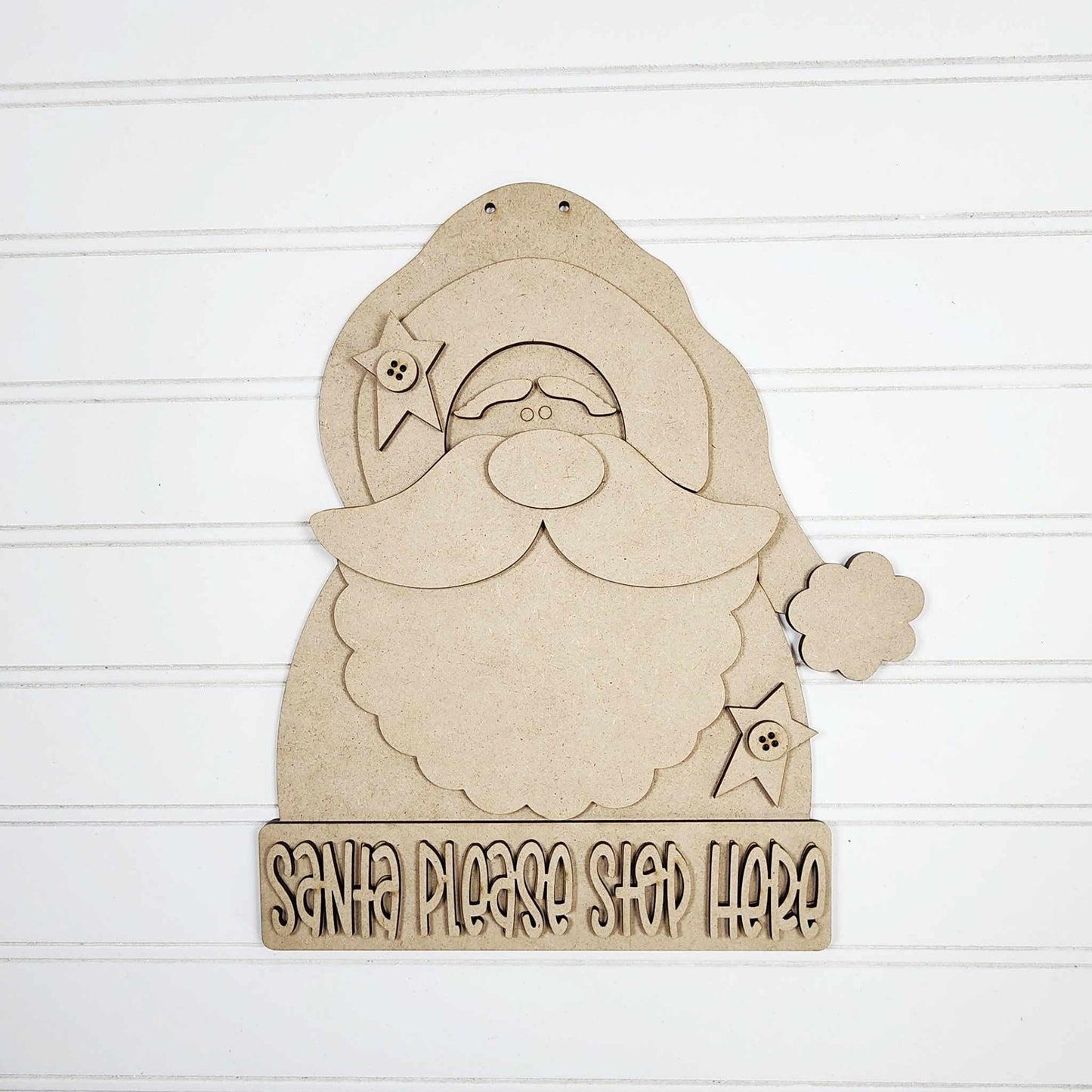 March - Add On Santa Please Stop Here Sign - unpainted wood cutouts, ready for you to paint