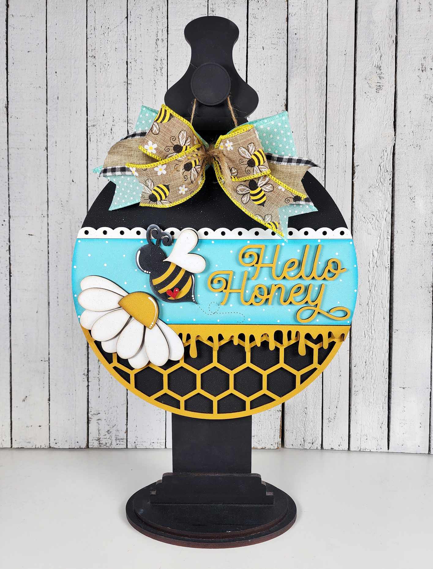 Hello Honey door sign - unpainted wooden cutouts, ready for you to paint