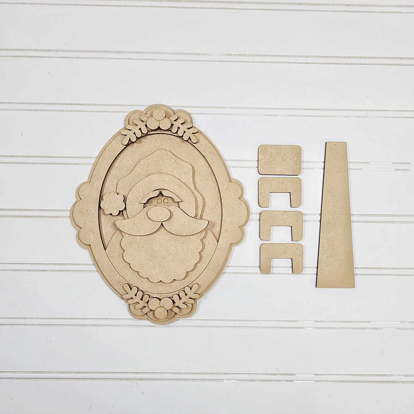 March - Add On Santa Frame Shelf Sitter - unpainted wood cutouts, ready for you to paint