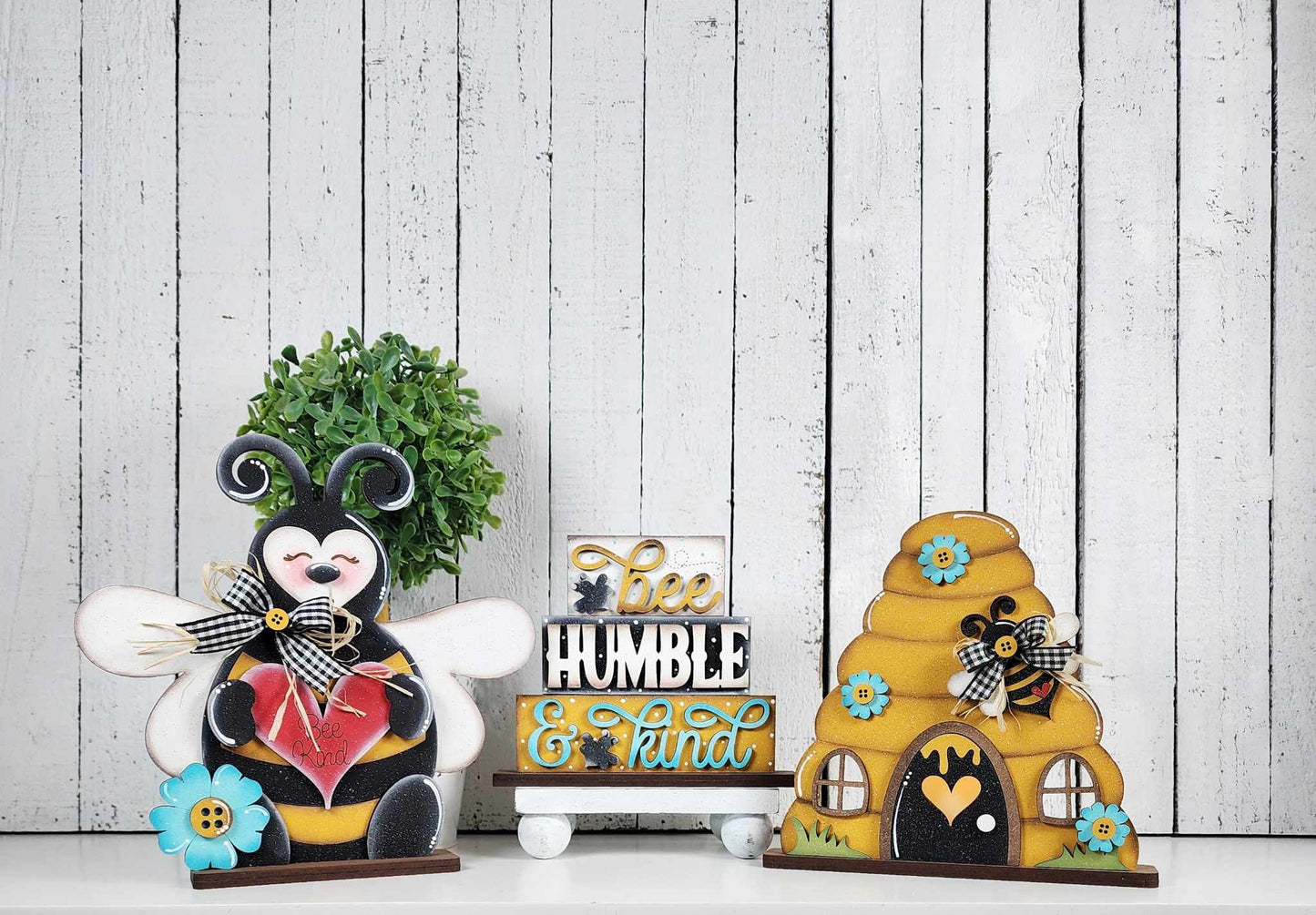 Hello Honey Collection Bee, Bee Hive and Bee Humble & Kind Word Stander - unpainted cutouts
