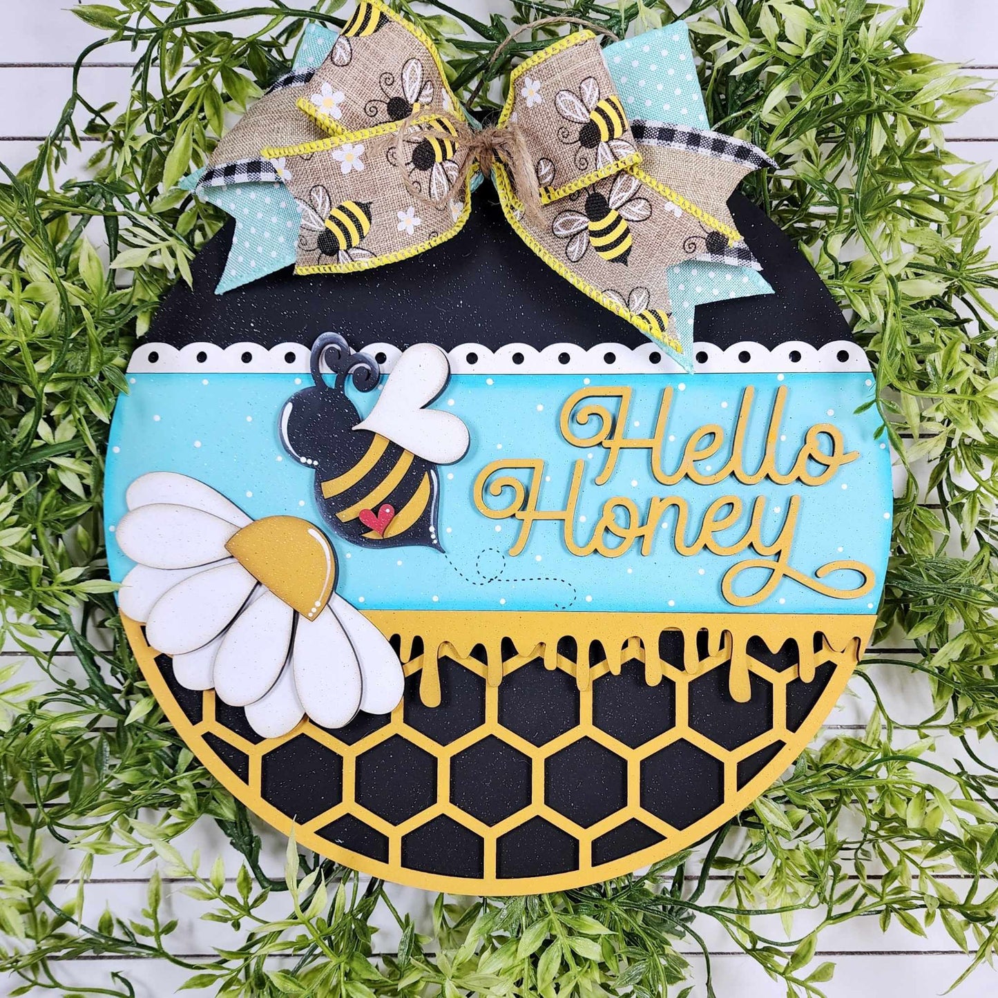 Hello Honey door sign - unpainted wooden cutouts, ready for you to paint
