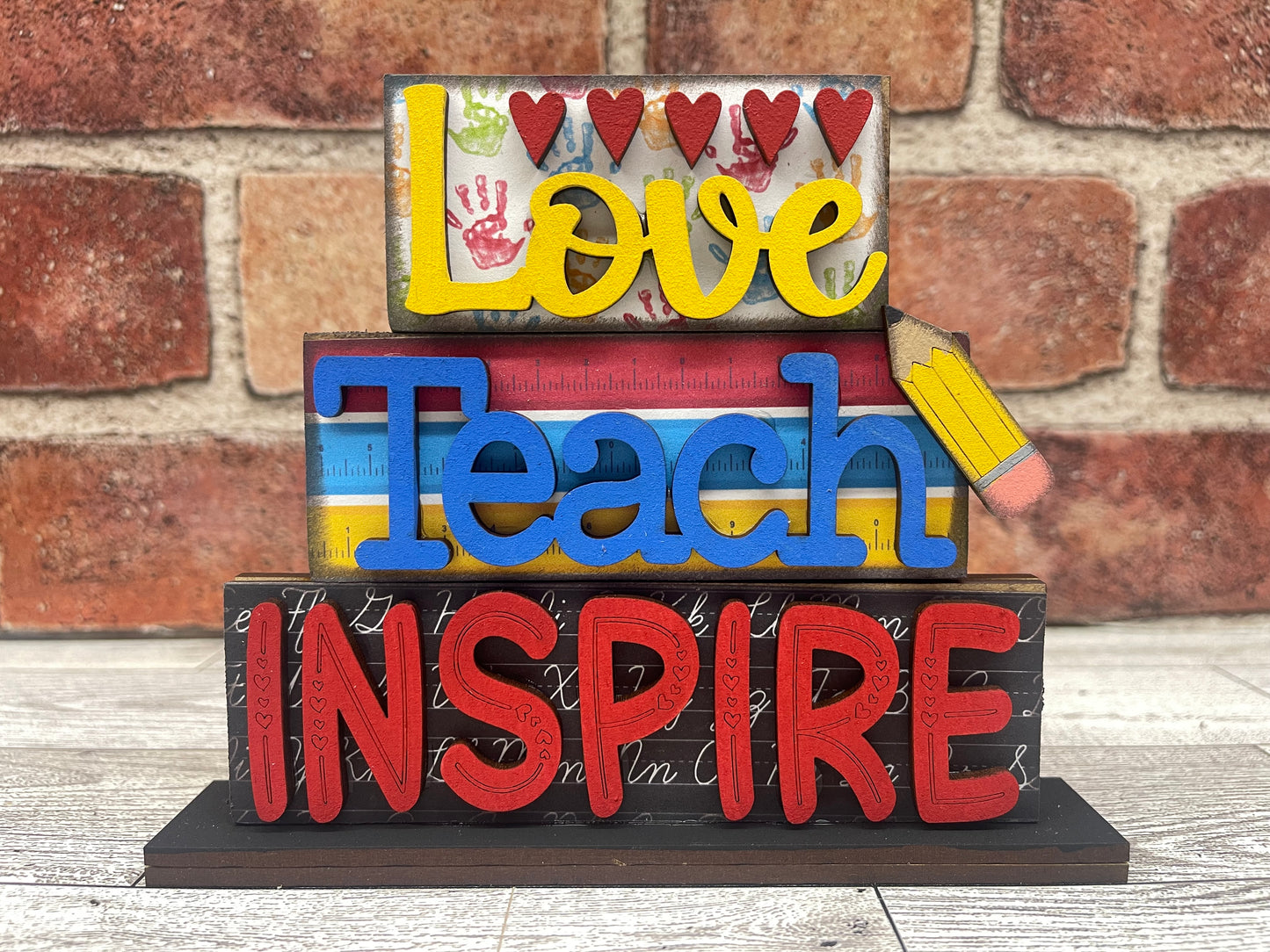 Teacher word stacker kits - wood pieces, unpainted wood cutouts, ready for you to paint, scrapbook paper is not included lol