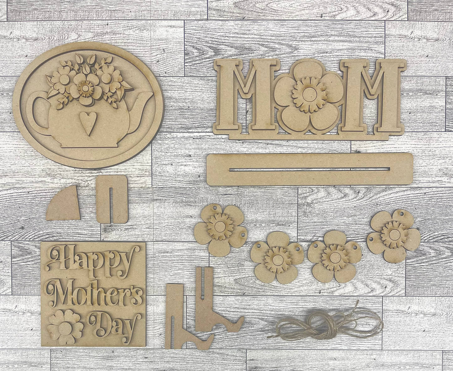 Mother’s Day Tiered Tray kit, unpainted wooden cutouts - diy kit ready for you to paint, includes the circle