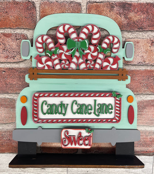 Candy Cane - Christmas Truck insert only, unpainted wood cutouts, ready for you to paint, does not include truck