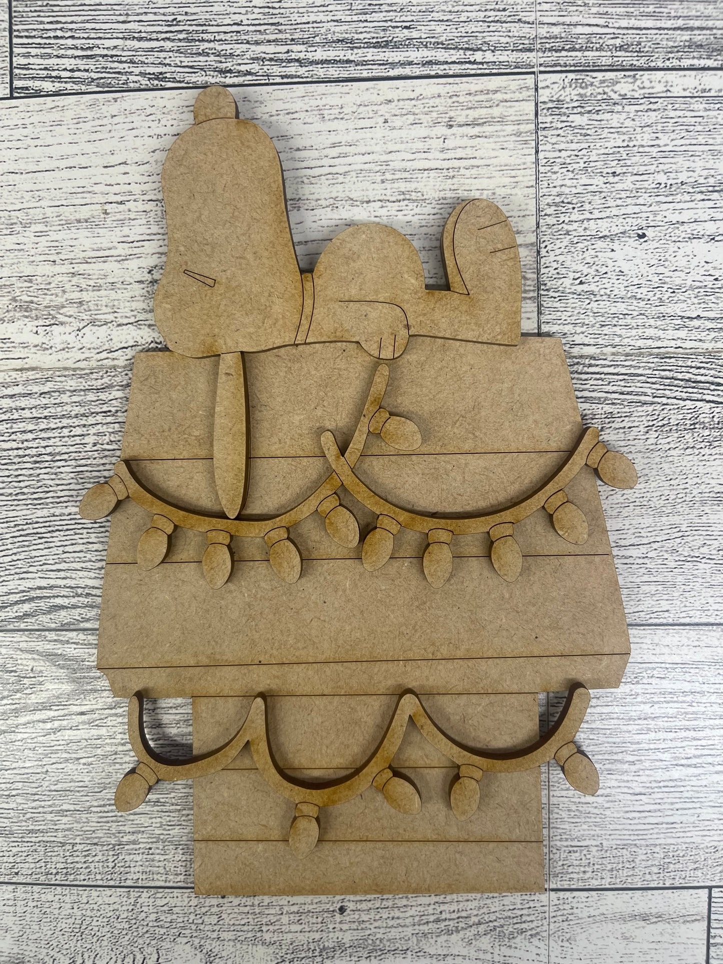 Christmas Snoopy Dog House with lights - Peanuts Gang Cutout unpainted wood ready for you to paint